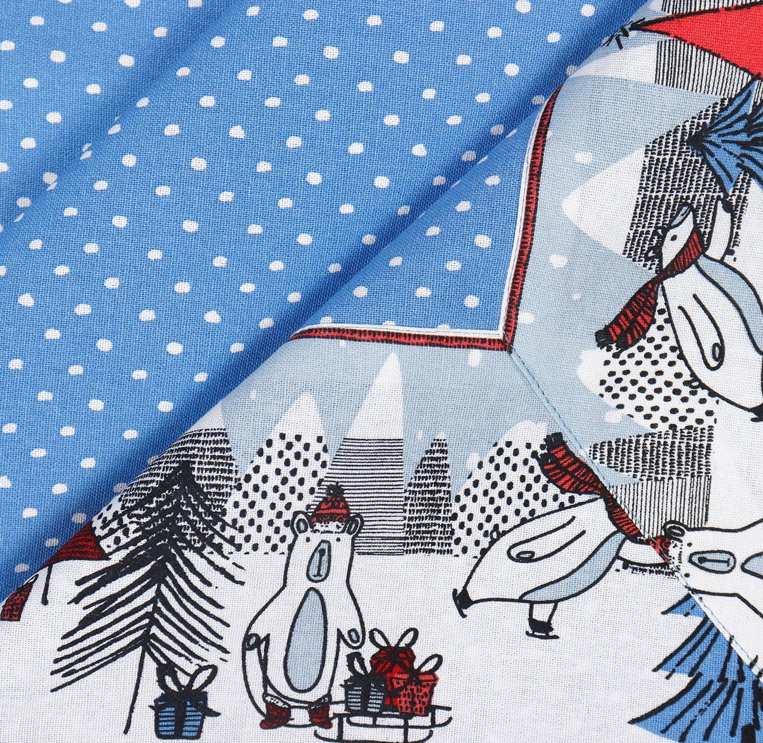 Cotton Blue Small Dot with Xmas Border 6 Seater Table Cloths