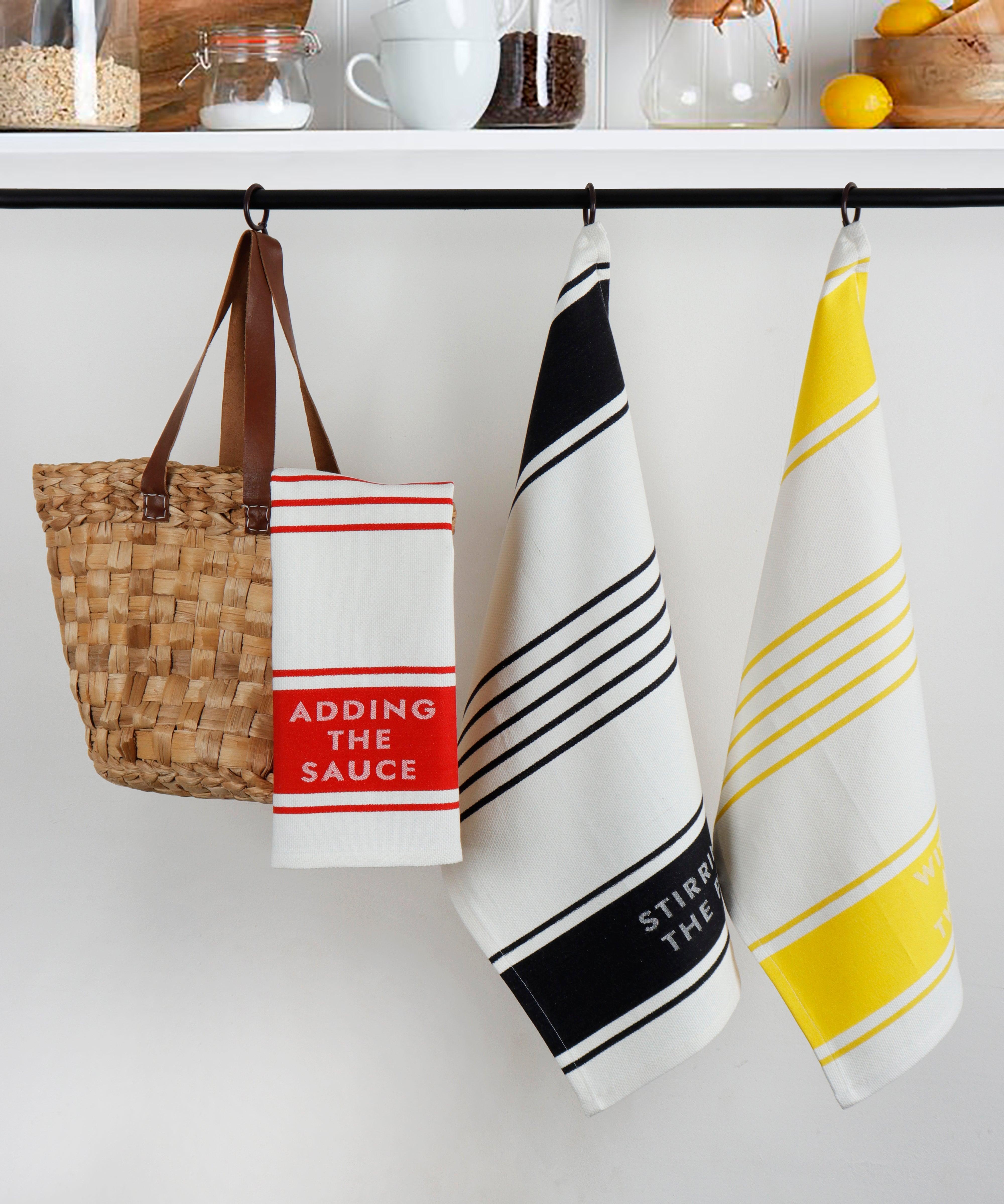 Cotton Kitchen Dish Towels pack of 3 - Red, Black & Yellow