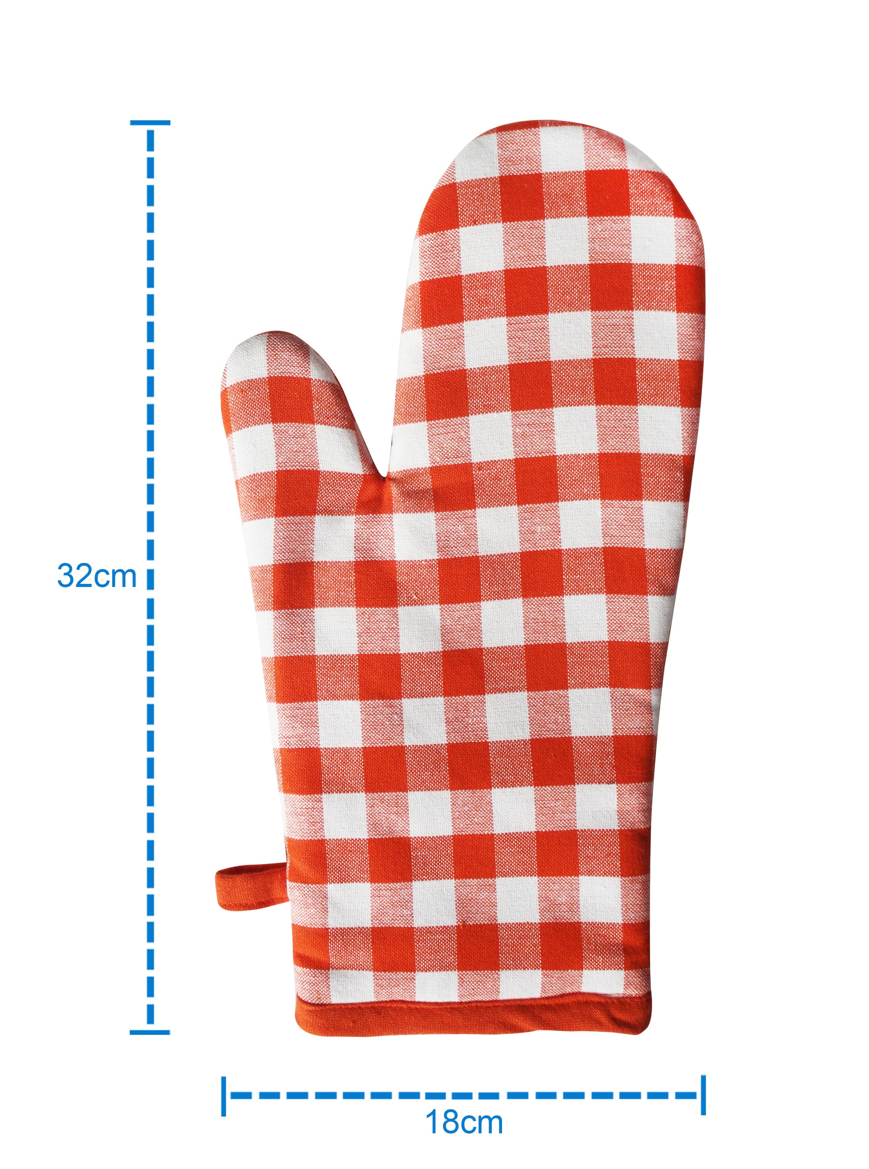 Cotton Gingham Check Orange Oven Gloves Pack Of 2
