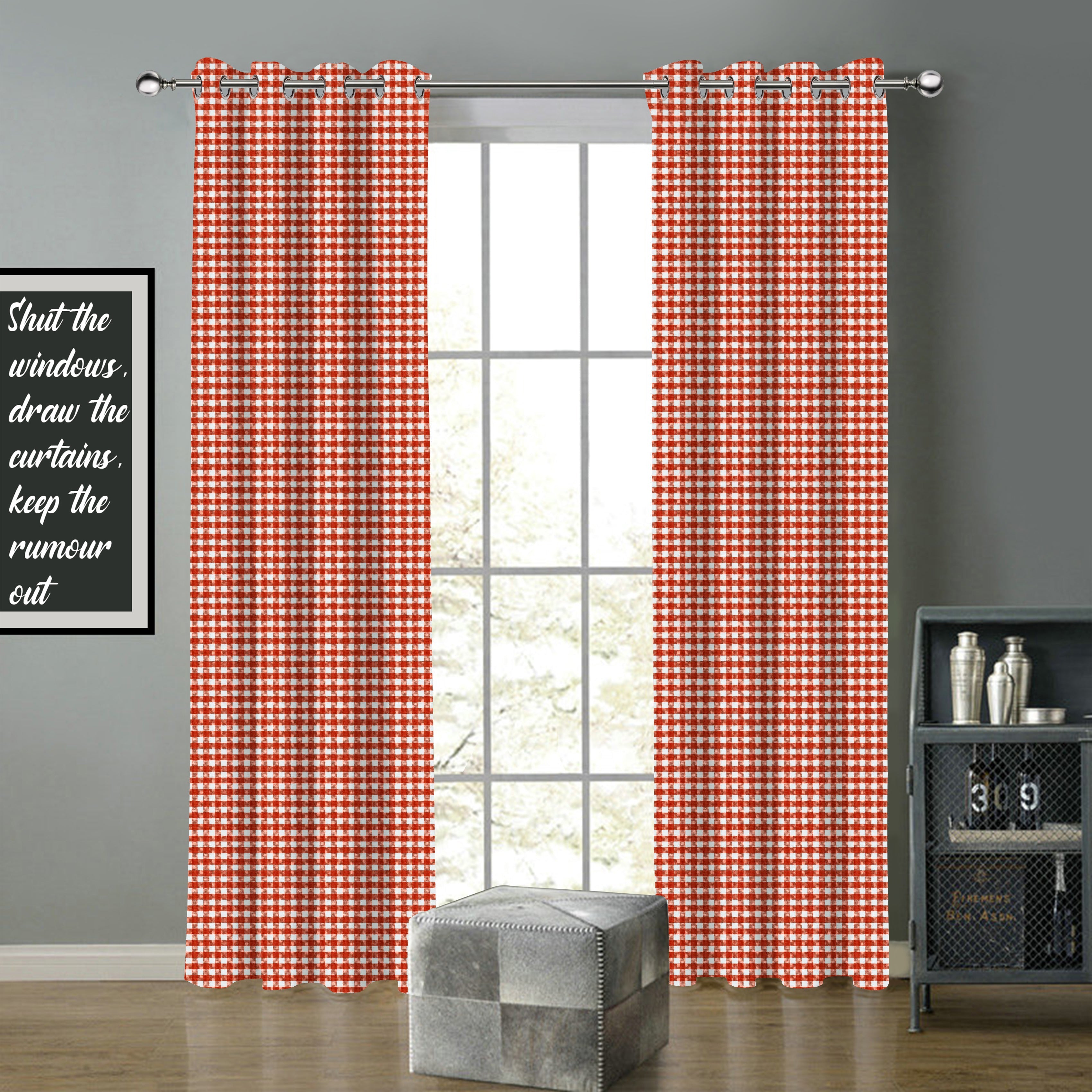 Cotton Gingham Check Orange 5ft Window Curtains Pack Of 2
