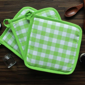 Cotton Gingham Check Green Pot Holders Pack Of 3 freeshipping - Airwill