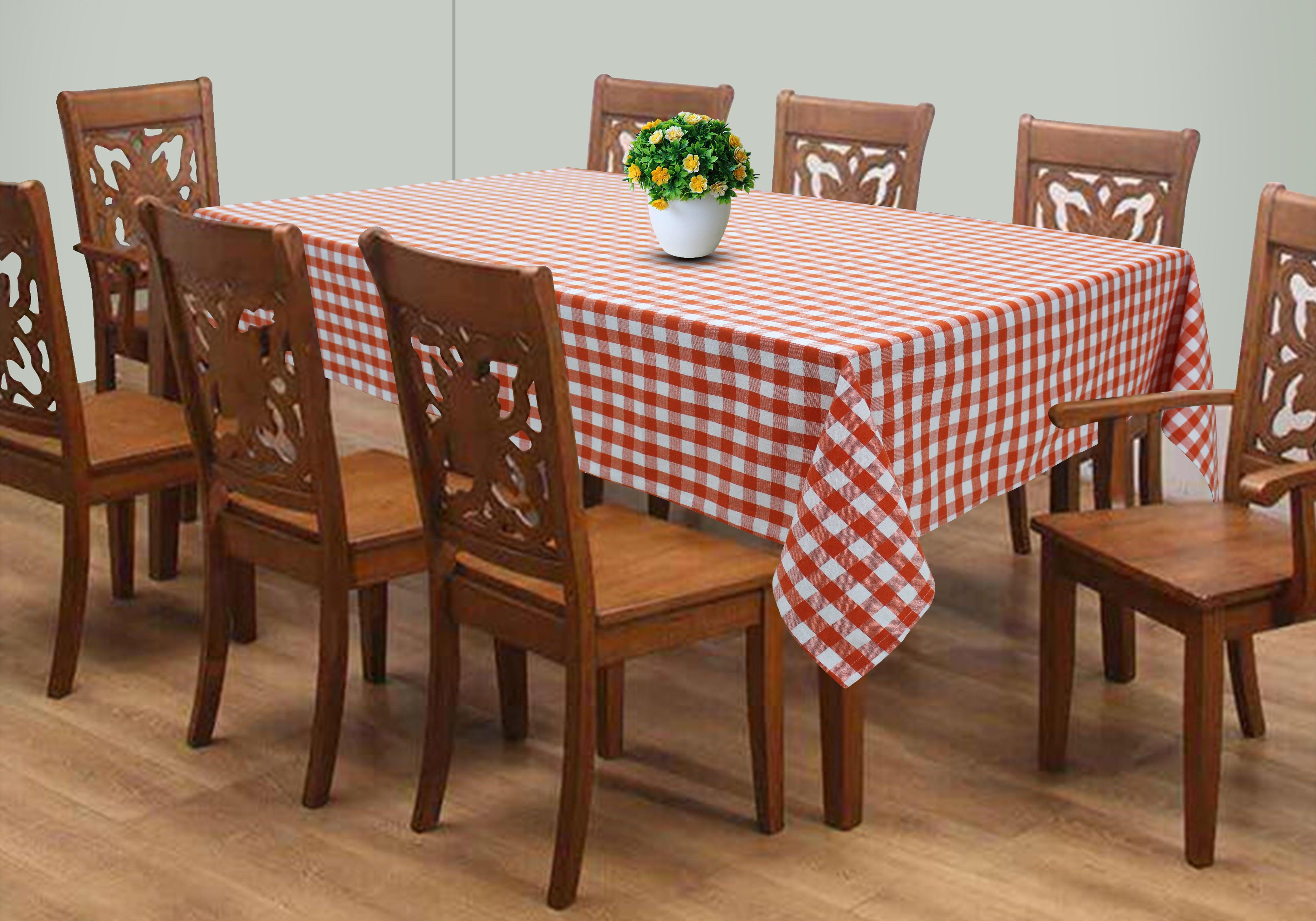 Cotton Gingham Check Orange 8 Seater Table Cloths