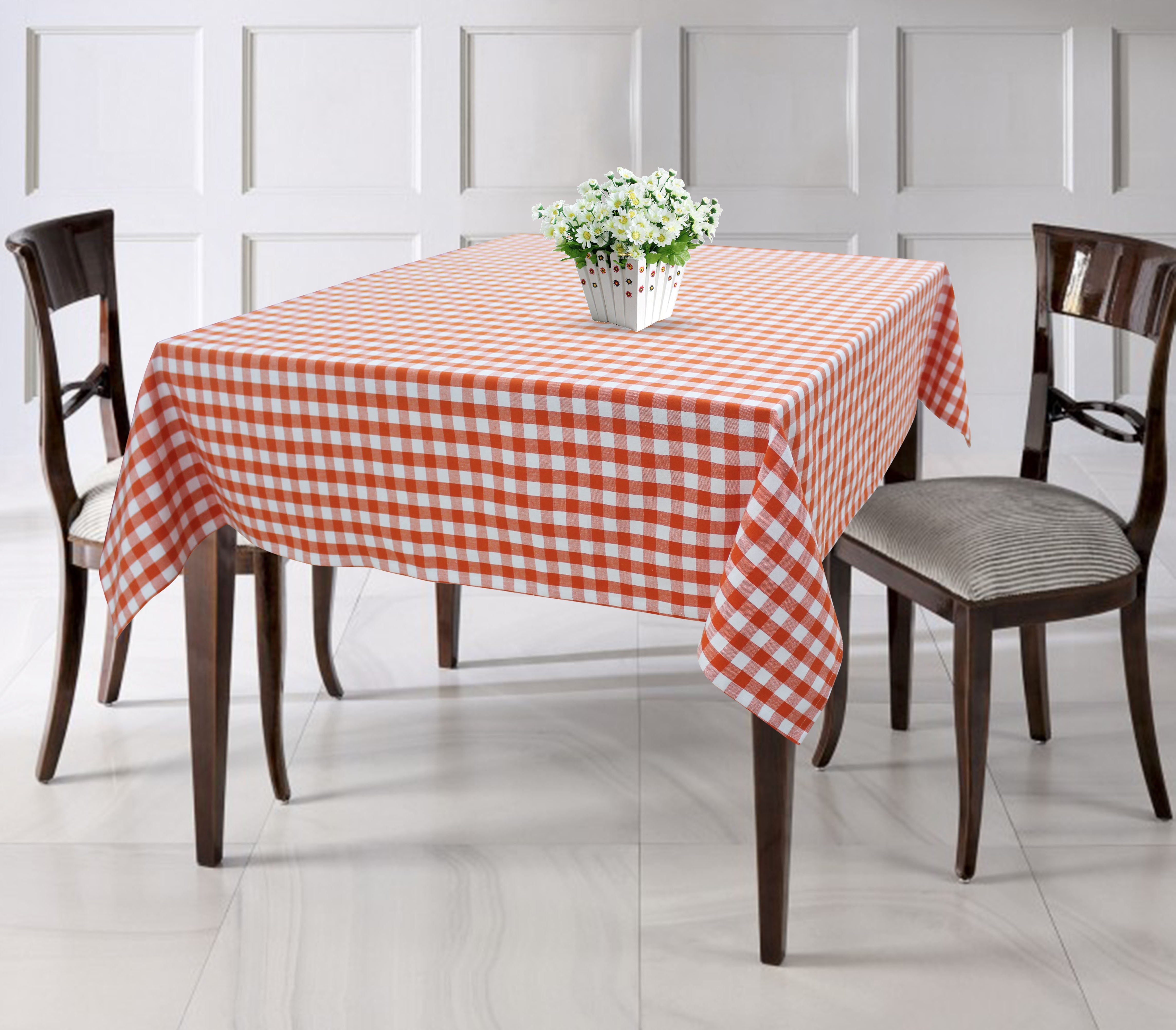 Cotton Gingham Check Orange 4 Seater Table Cloths