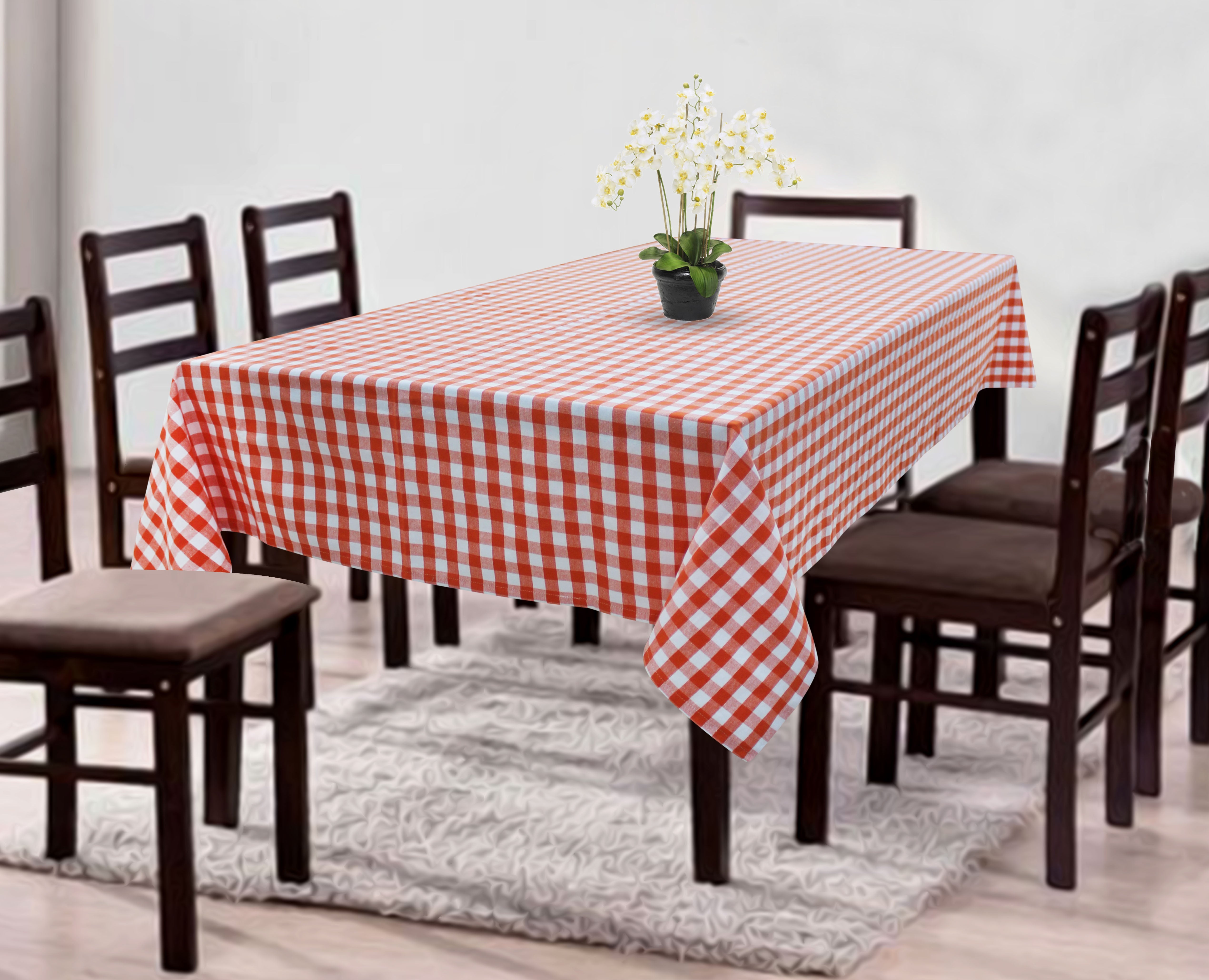 Cotton Gingham Check Orange 4 Seater Table Cloths
