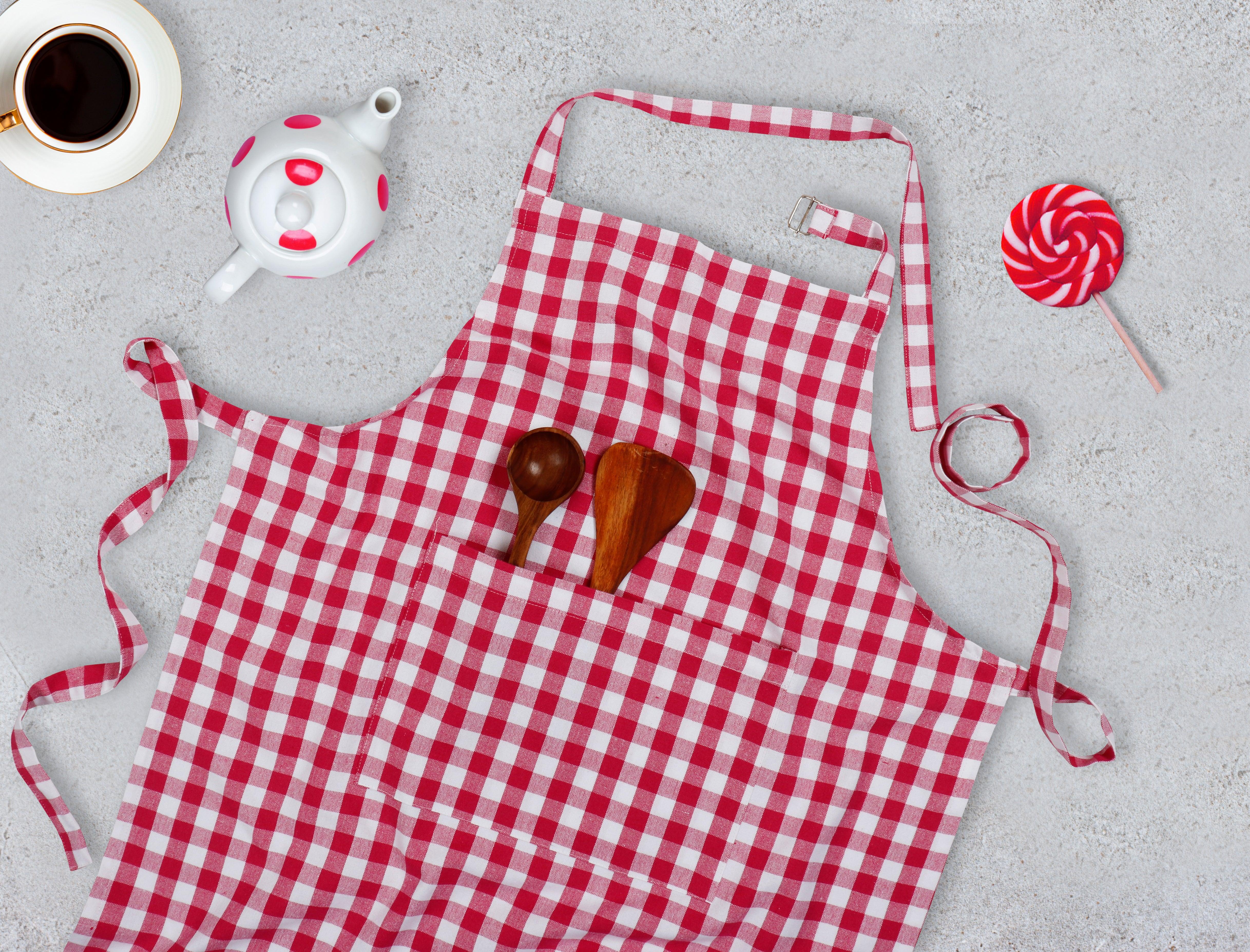 Cotton Gingham Check Pink Free Size Apron