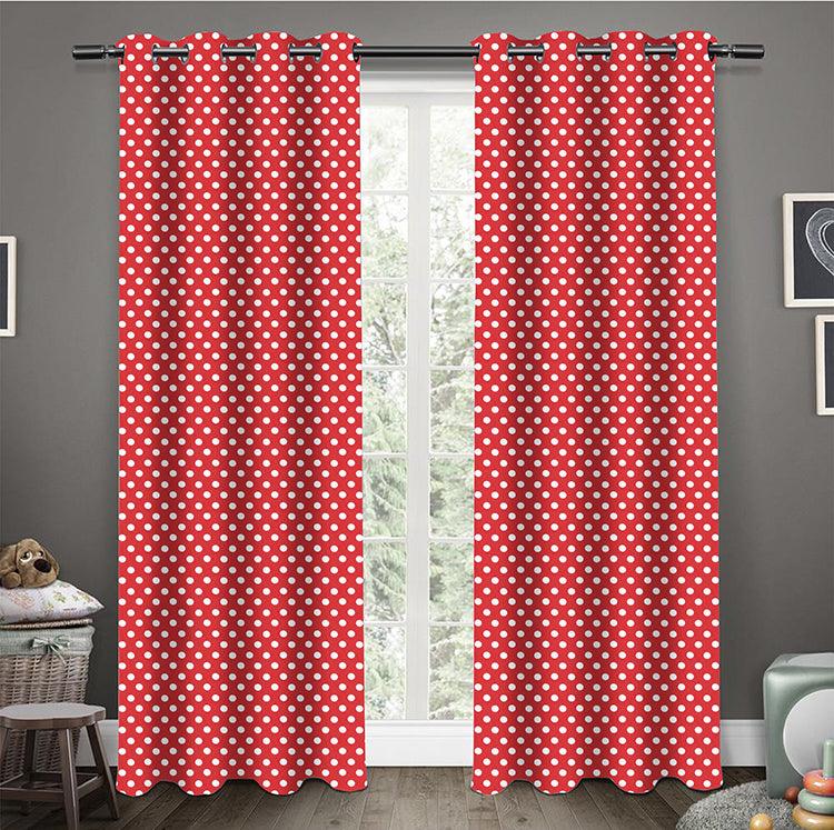 Cotton Red Polka Dot 9ft Long Door Curtains Pack Of 2