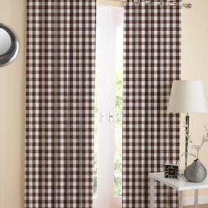 Cotton Gingham Check Brown 7ft Door Curtains Pack Of 2 freeshipping - Airwill
