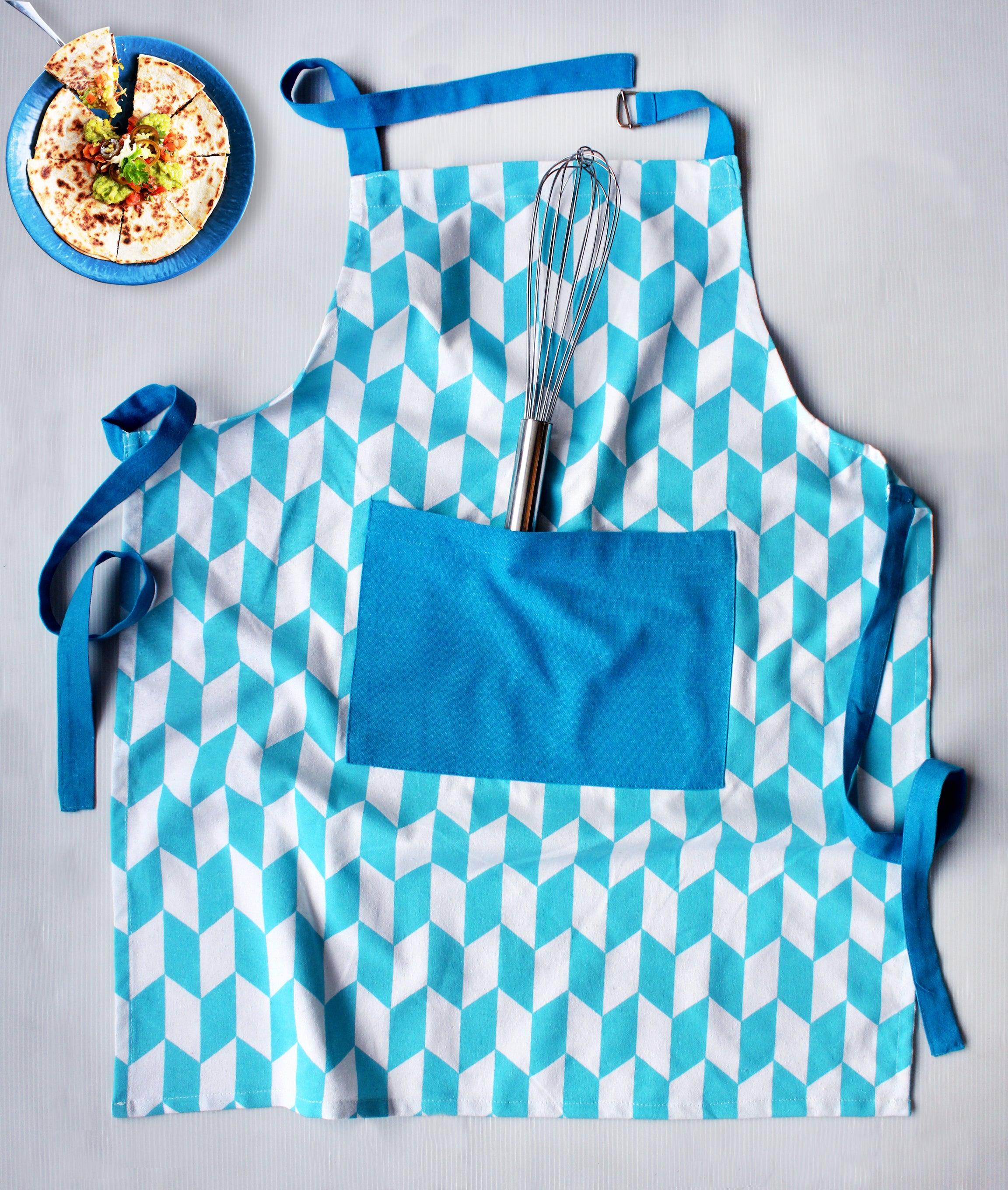 Cotton Classic Diamond Sky Blue Free Size Apron