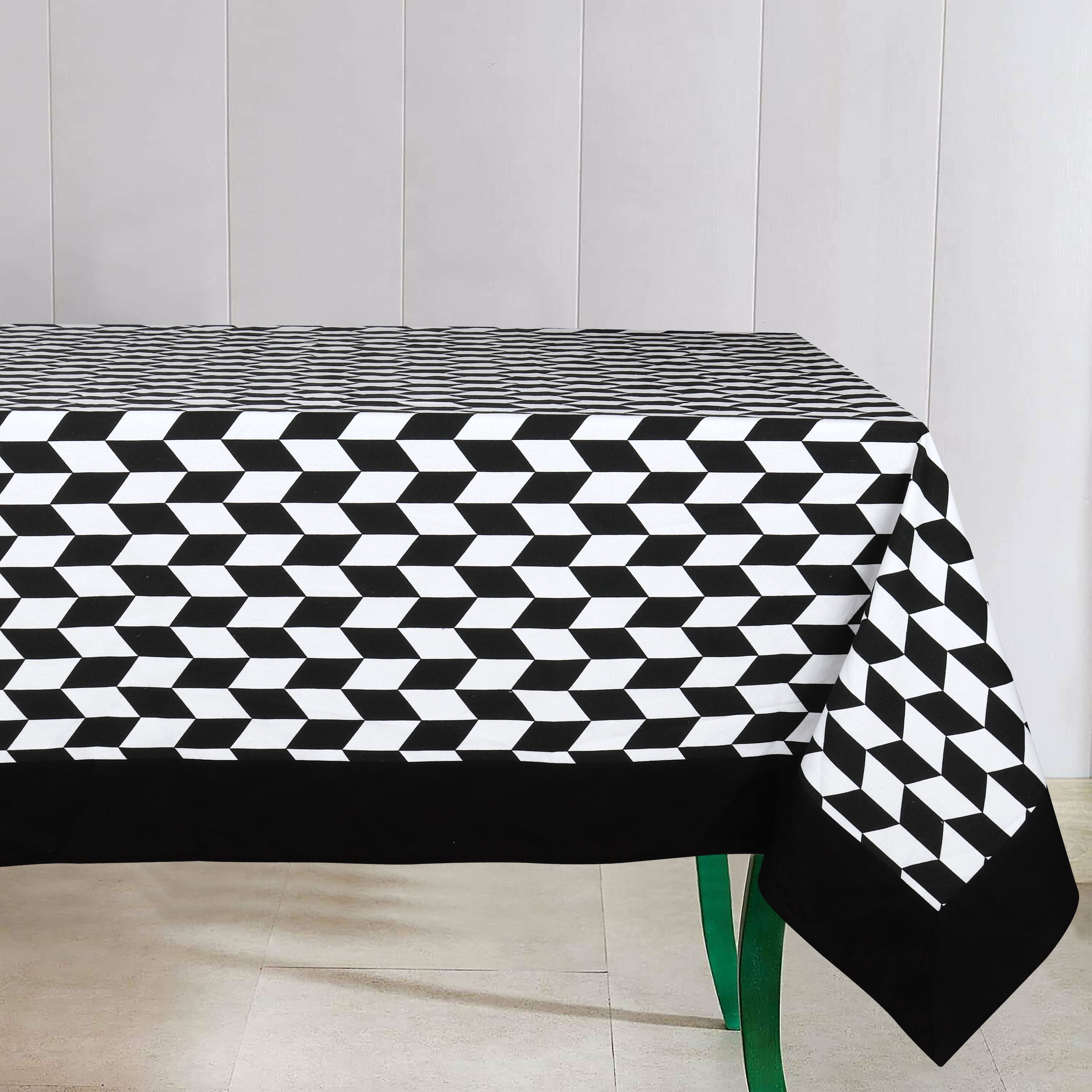 Cotton Classic Diamond Black With Plain Attached Border 2 Seaters Table Cloths