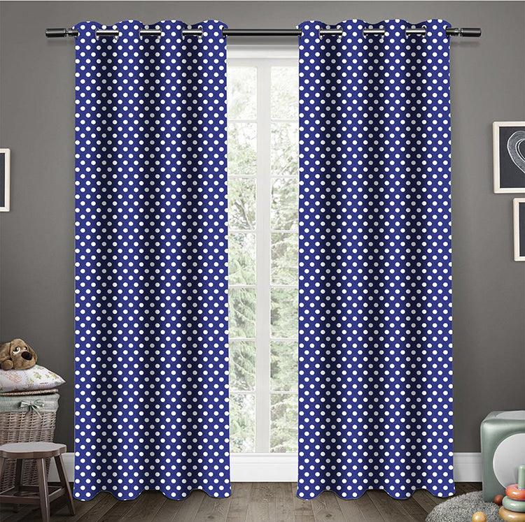 Cotton Blue Polka Dot 9ft Long Door Curtains Pack Of 2