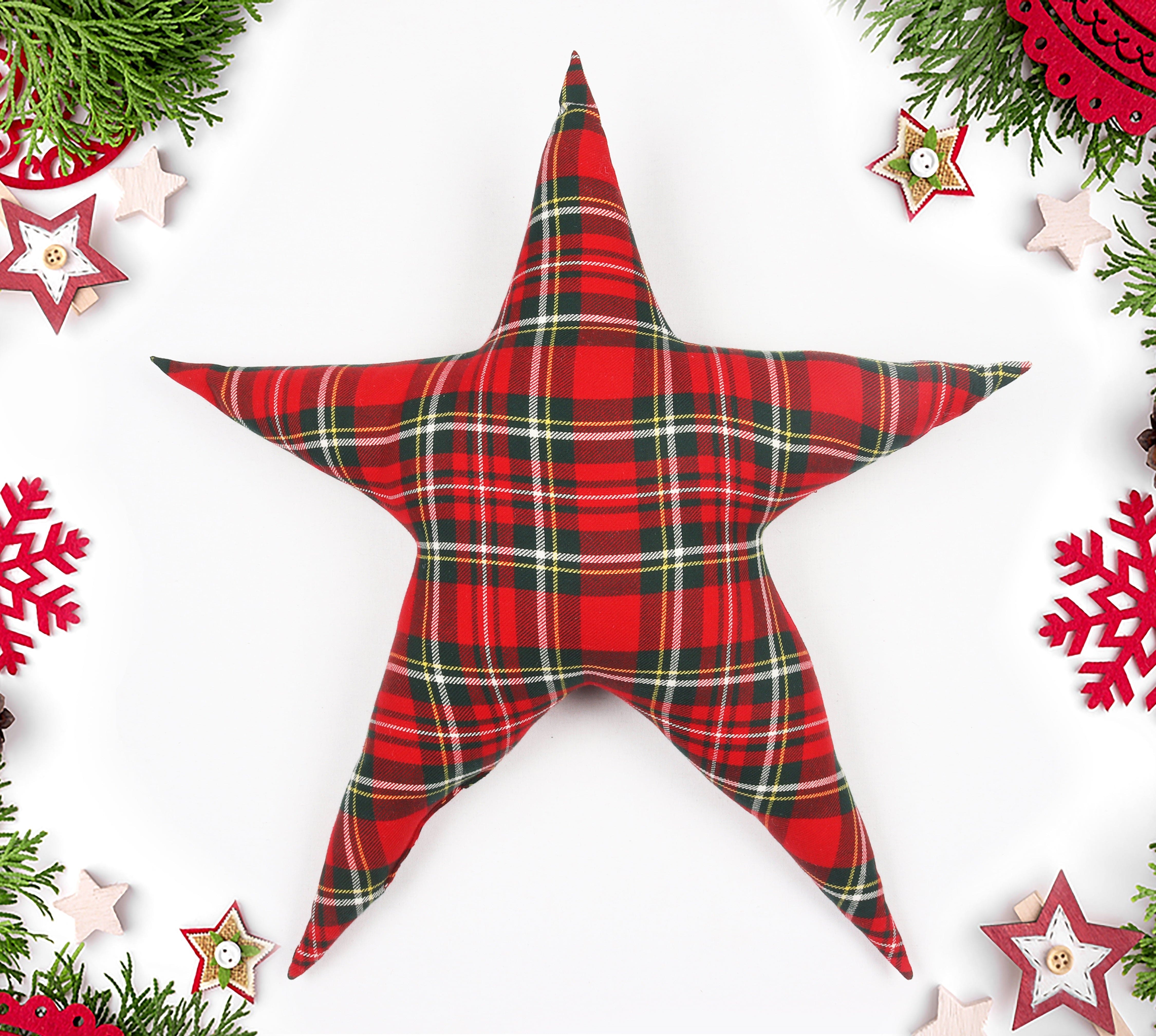 Cotton Christmas Checks with Sentiment Designed, Bell / Candy / Star / Tree Shaped Cushion with Recron Filled