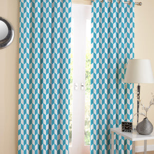 Cotton Classic Diamond Sea Blue Long 9ft Door Curtains Pack Of 2 freeshipping - Airwill