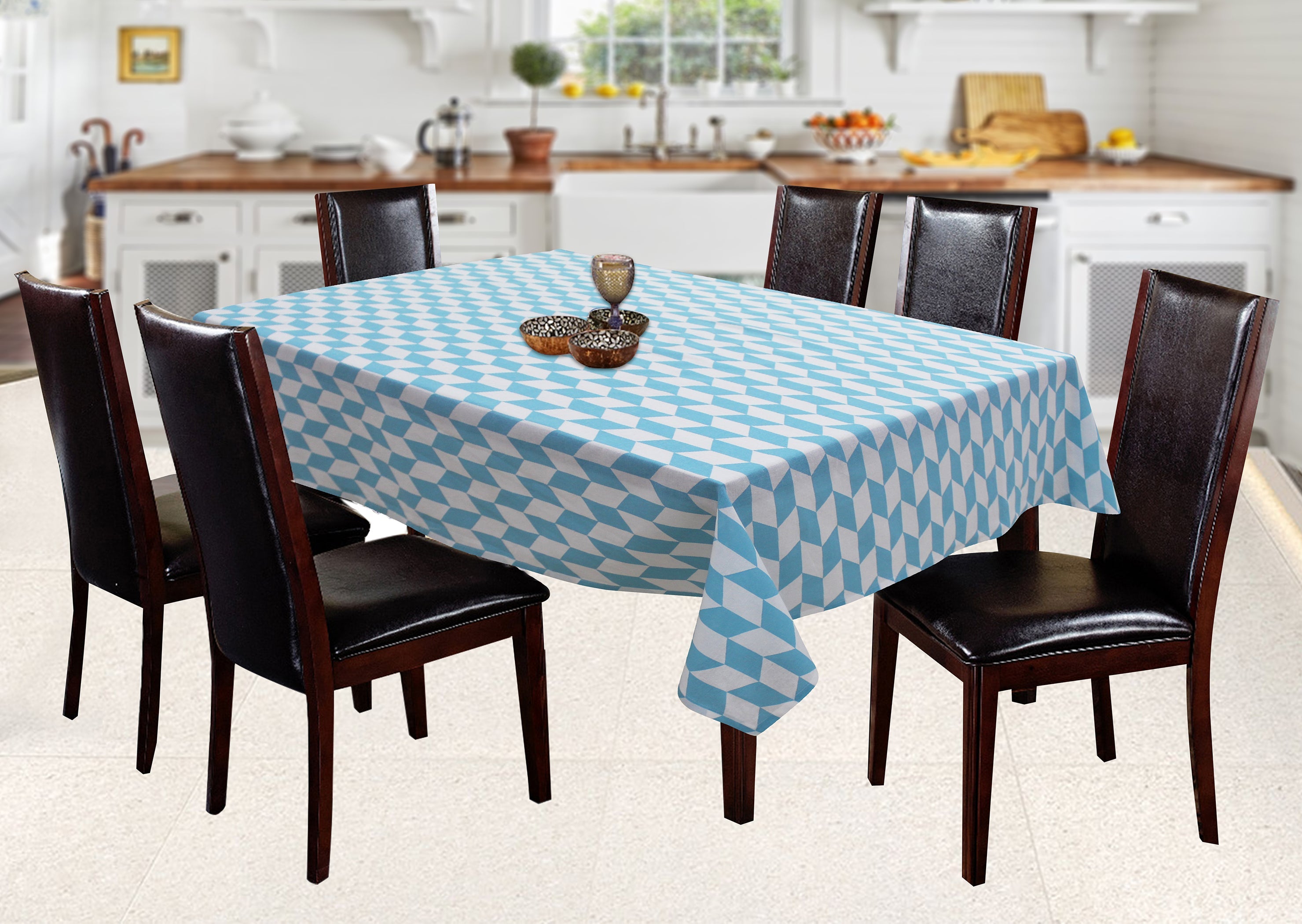 Cotton Classic Diamond Sea Blue 8 Seater Table Cloths