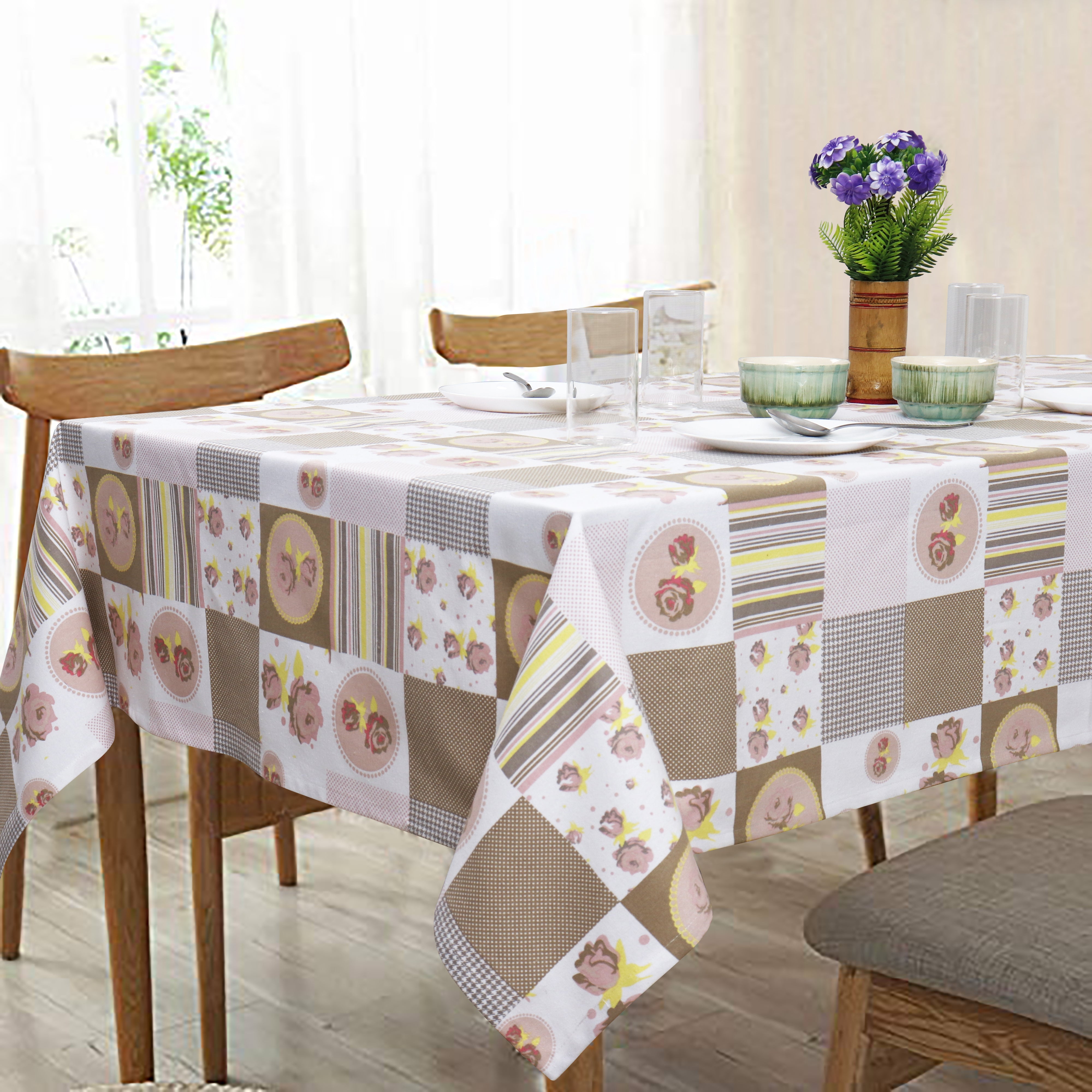 Cotton Check Floral 8 Seater Table Cloths