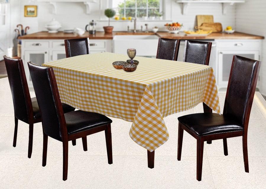 Cotton Gingham Check Yellow 6 Seater Table Cloths