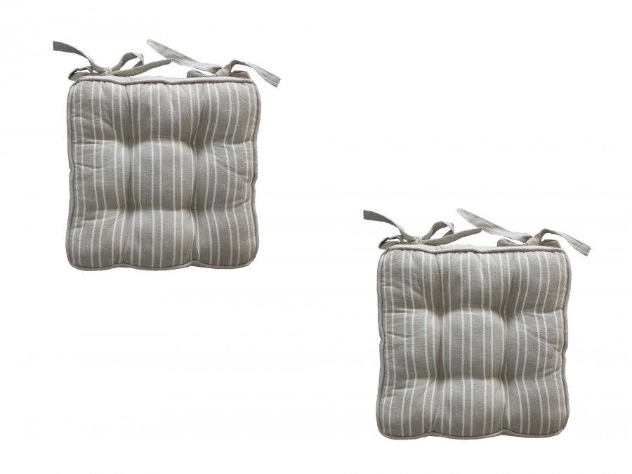 Cotton Ash Grey Stripe Chair Pads Pack Of 2