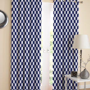 Cotton Classic Diamond Royal Blue Long 9ft Door Curtains Pack Of 2 freeshipping - Airwill