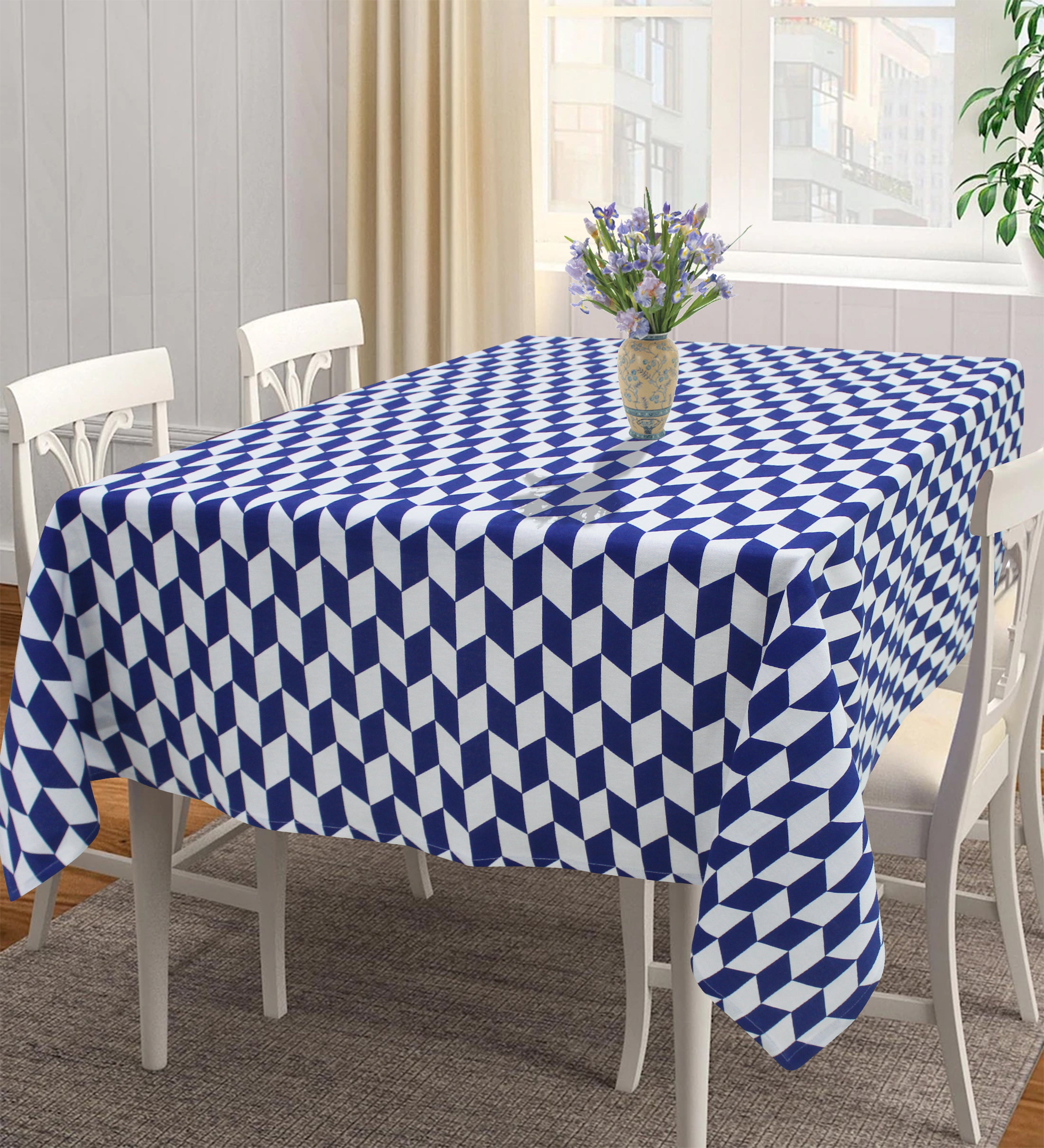 Cotton Classic Diamond Royal Blue 8 Seater Table Cloths