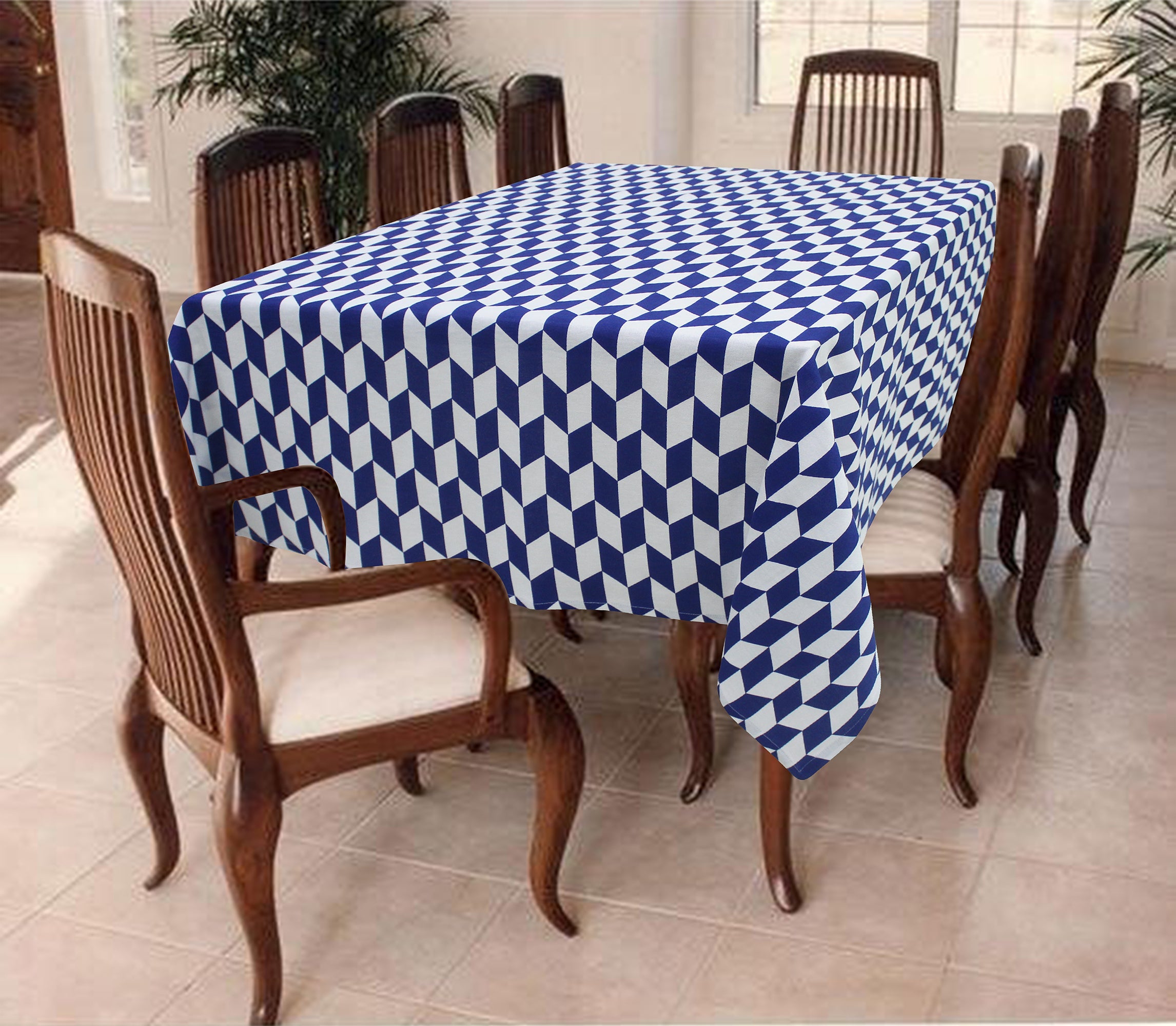 Cotton Classic Diamond Blue 6 Seater Table Cloths