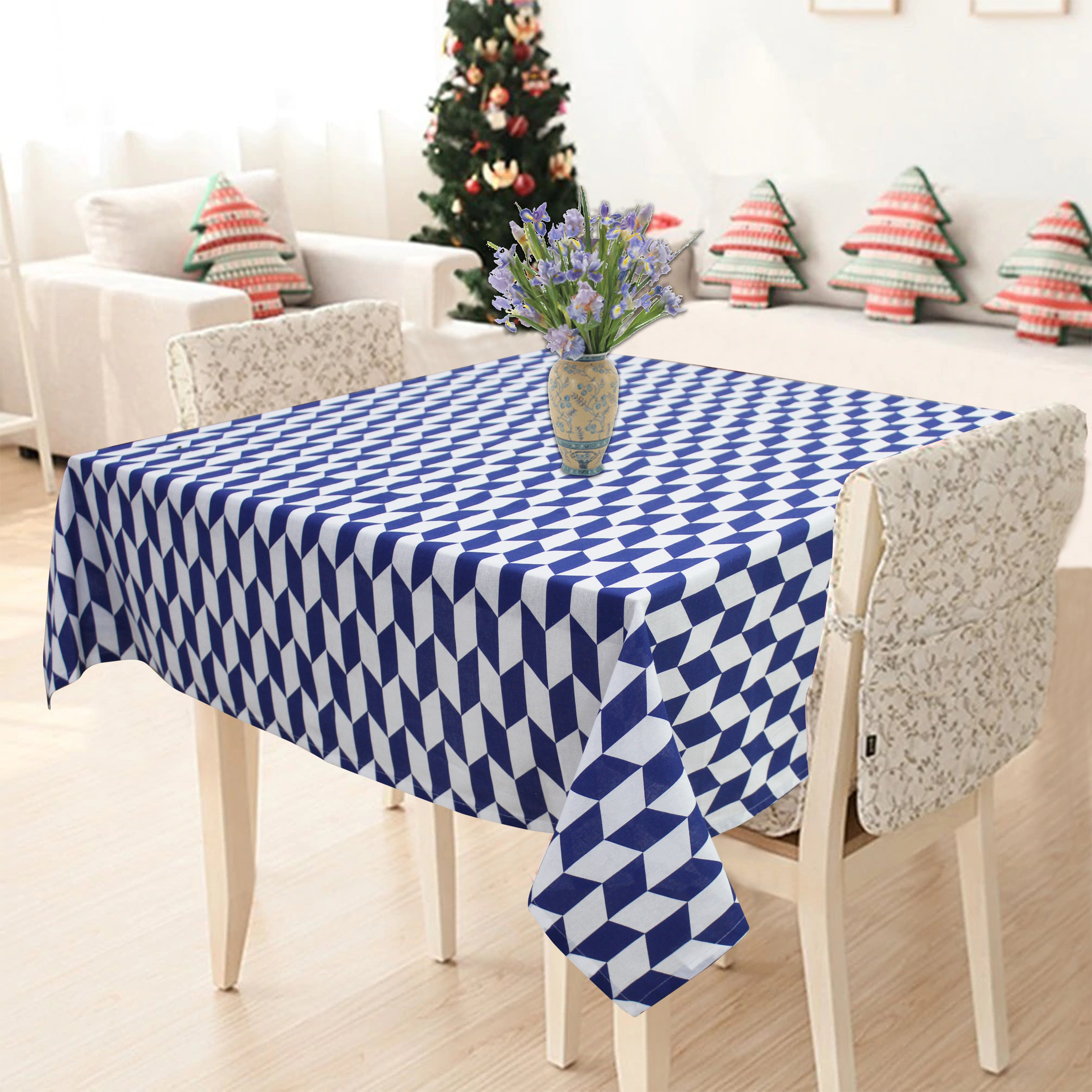 Cotton Classic Diamond Blue 6 Seater Table Cloths