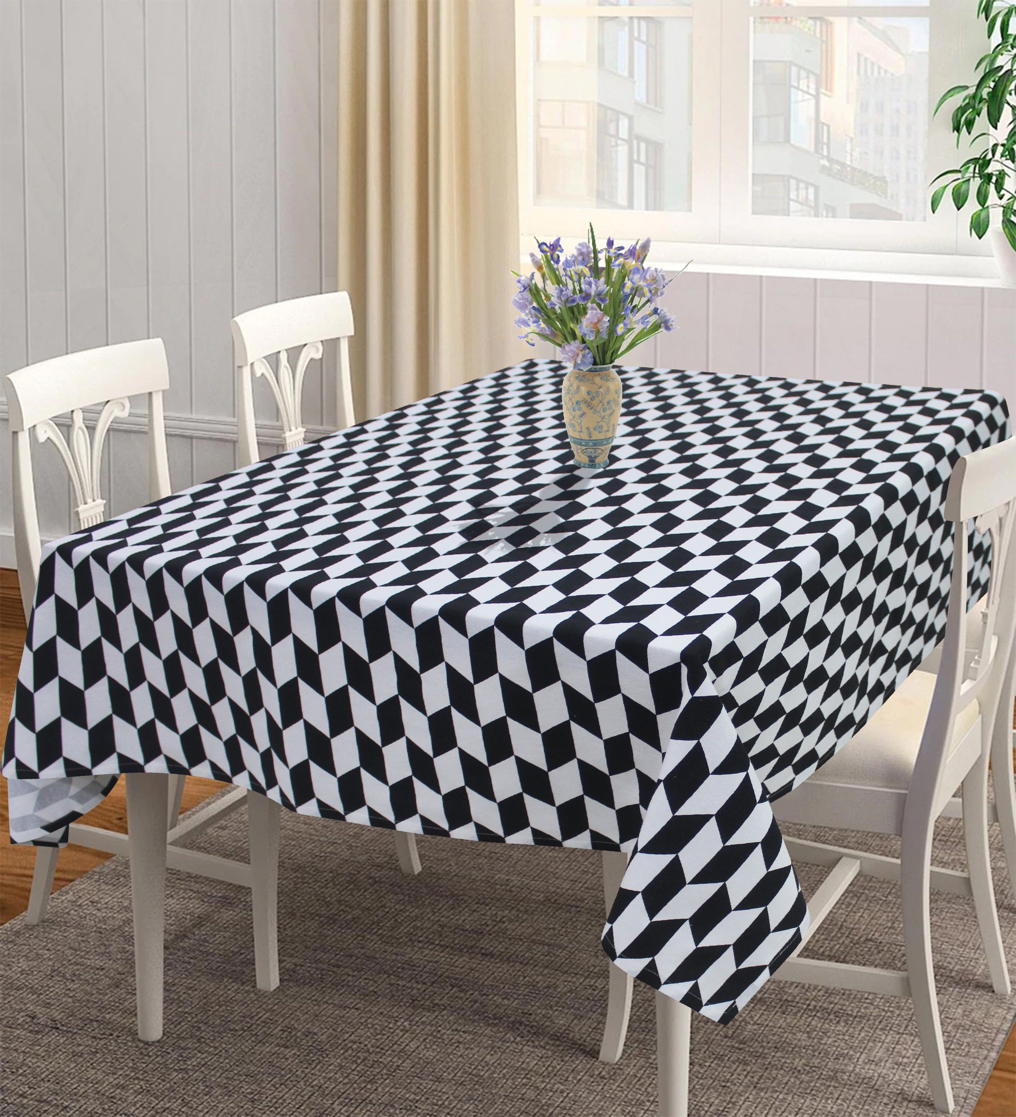 Cotton Classic Diamond Black 6 Seater Table Cloths