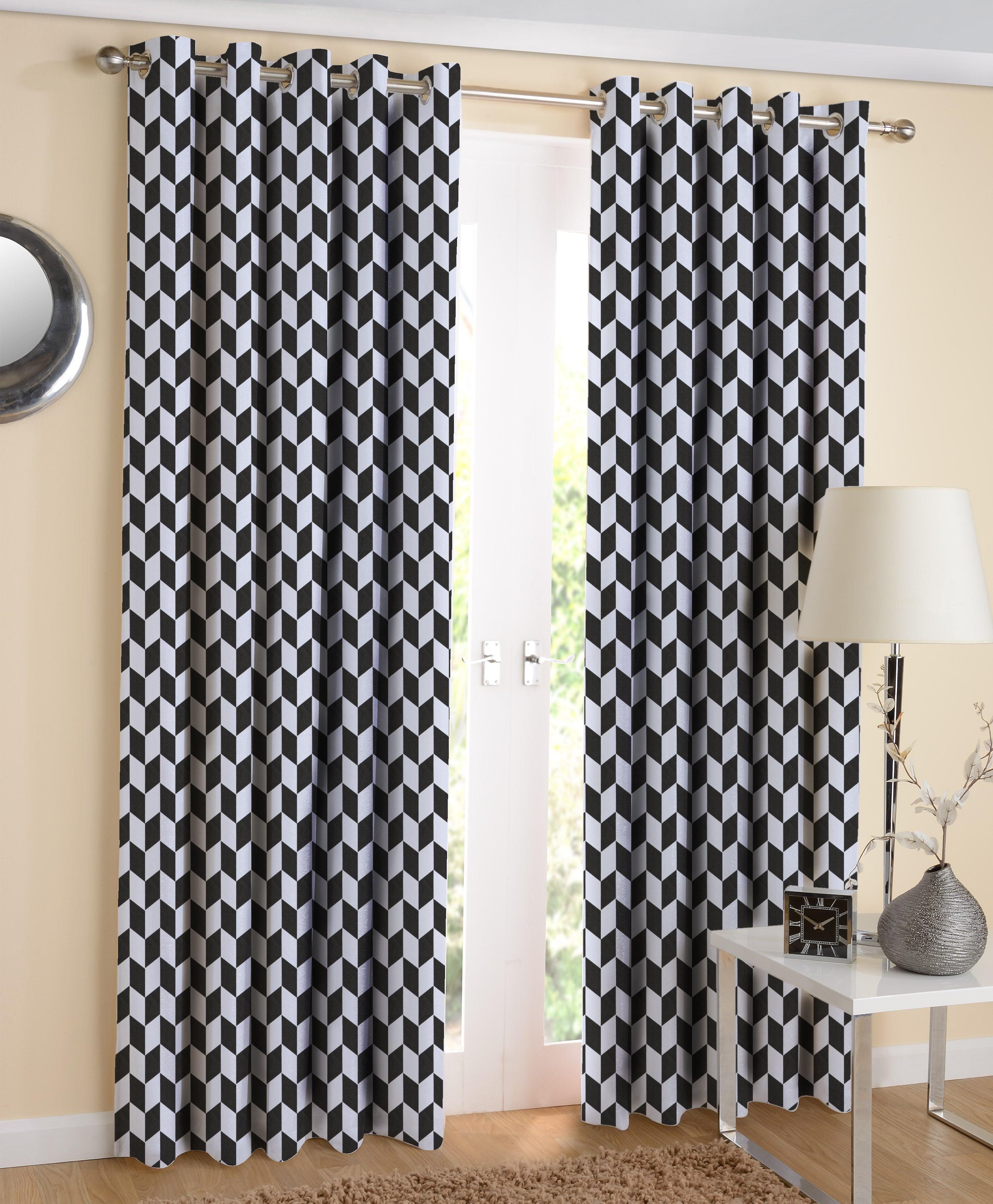 Cotton Classic Diamond Black Long 9ft Door Curtains Pack Of 2