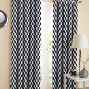 Cotton Classic Diamond Black Long 9ft Door Curtains Pack Of 2 freeshipping - Airwill