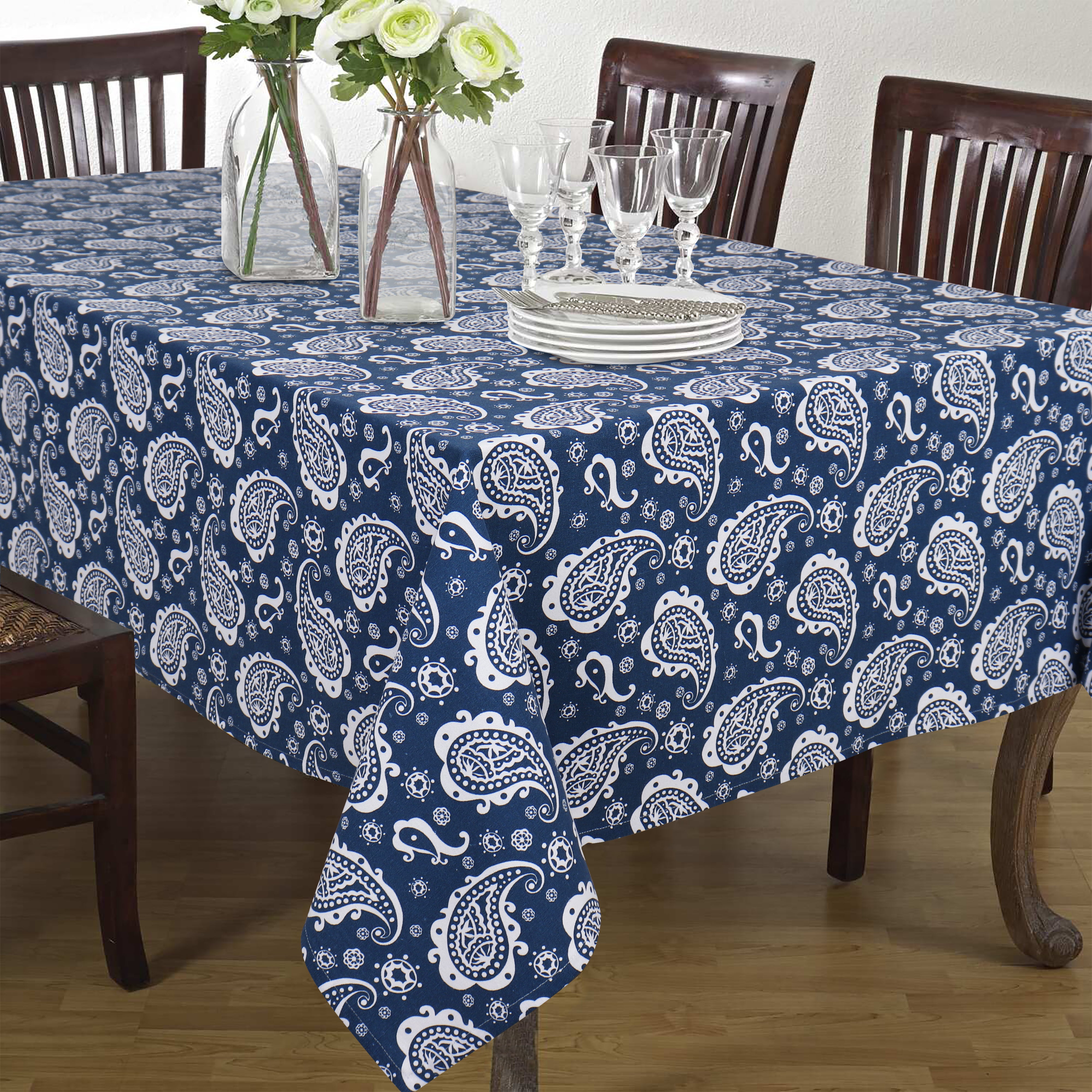 Cotton Blue Paislay 4 Seater Table Cloths