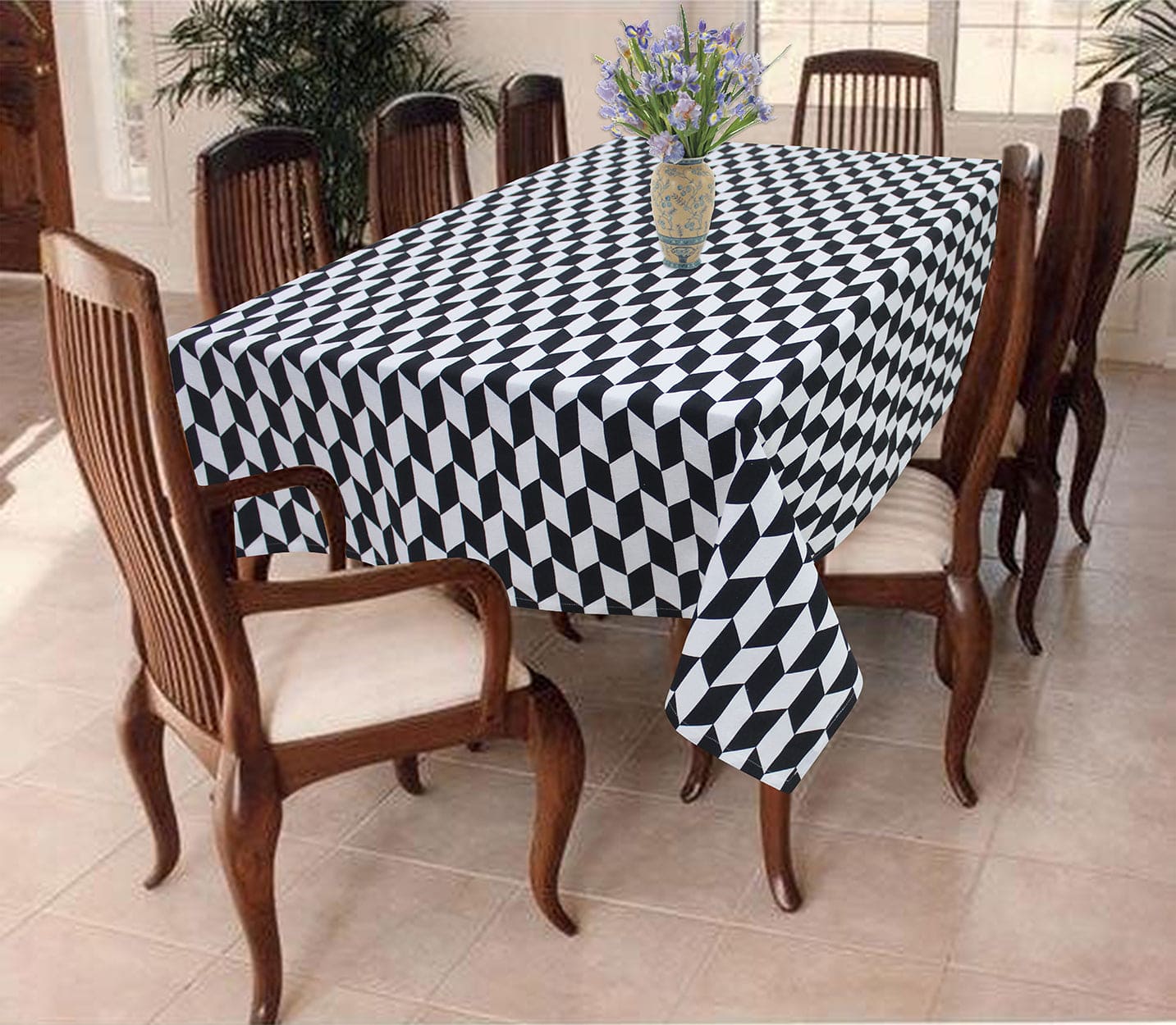 Cotton Classic Diamond Black 6 Seater Table Cloths