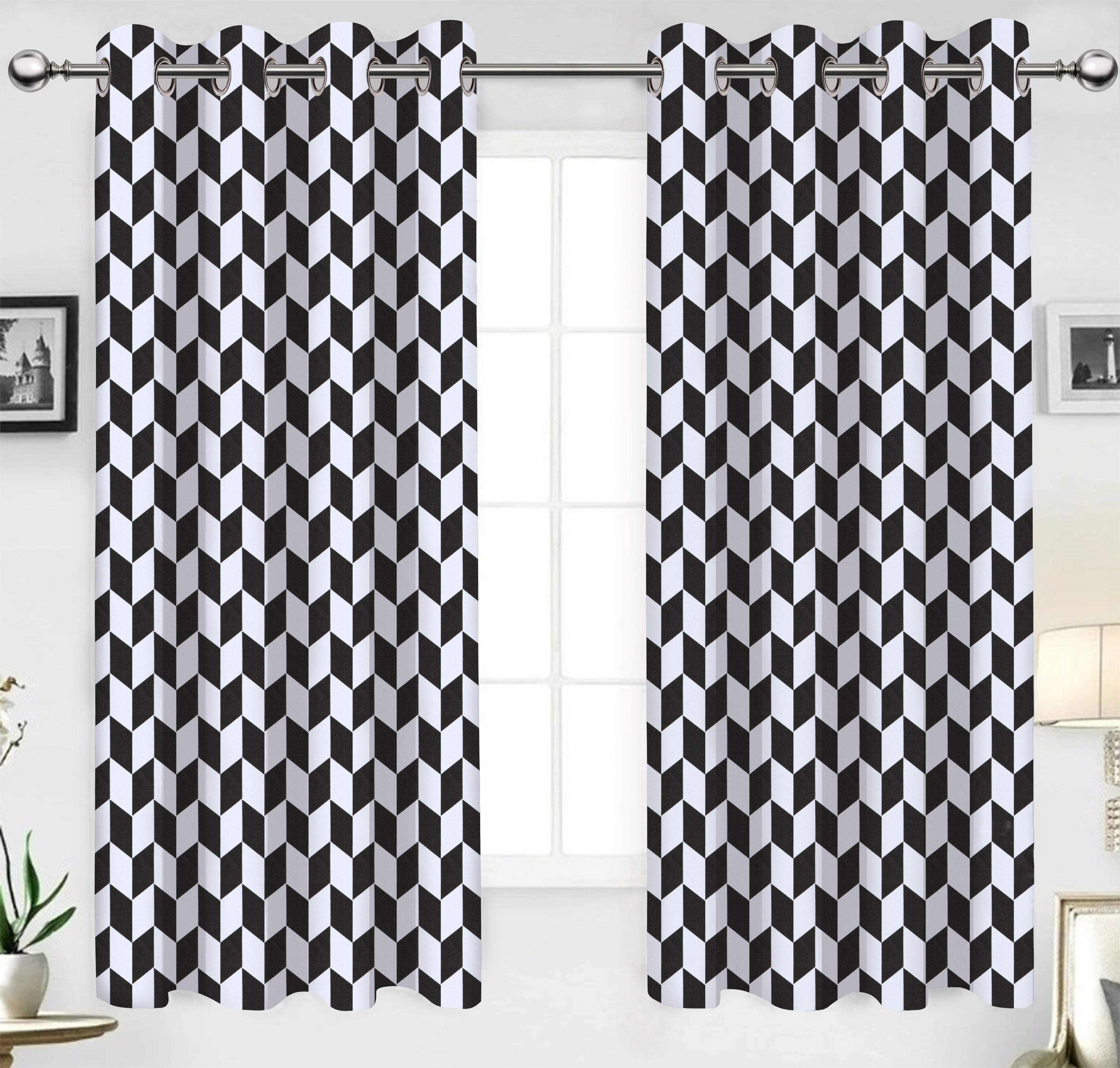 Cotton Classic Diamond Black 7ft Door Curtains Pack Of 2