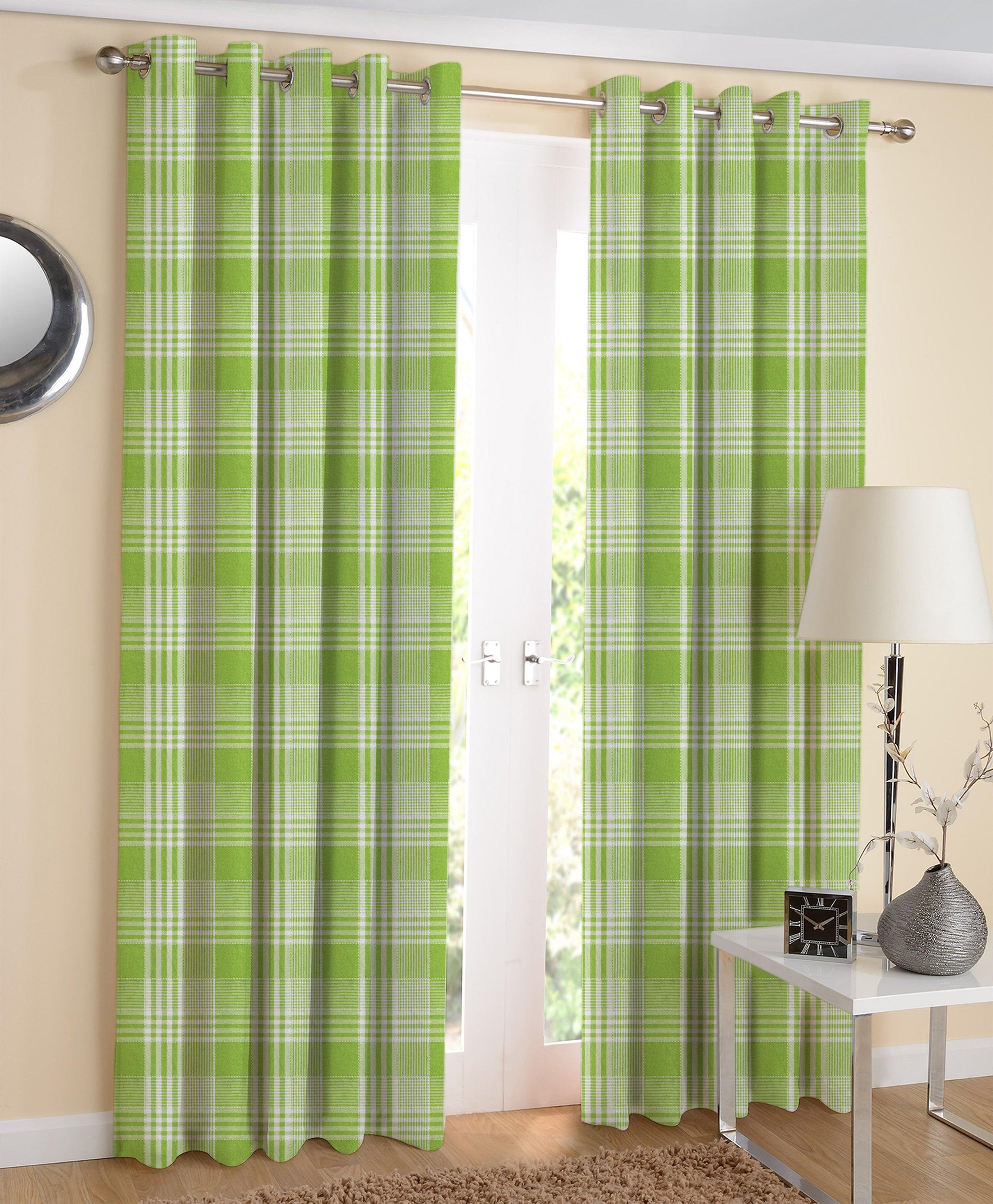 Cotton Track Dobby Green Long 9ft Door Curtains Pack Of 2