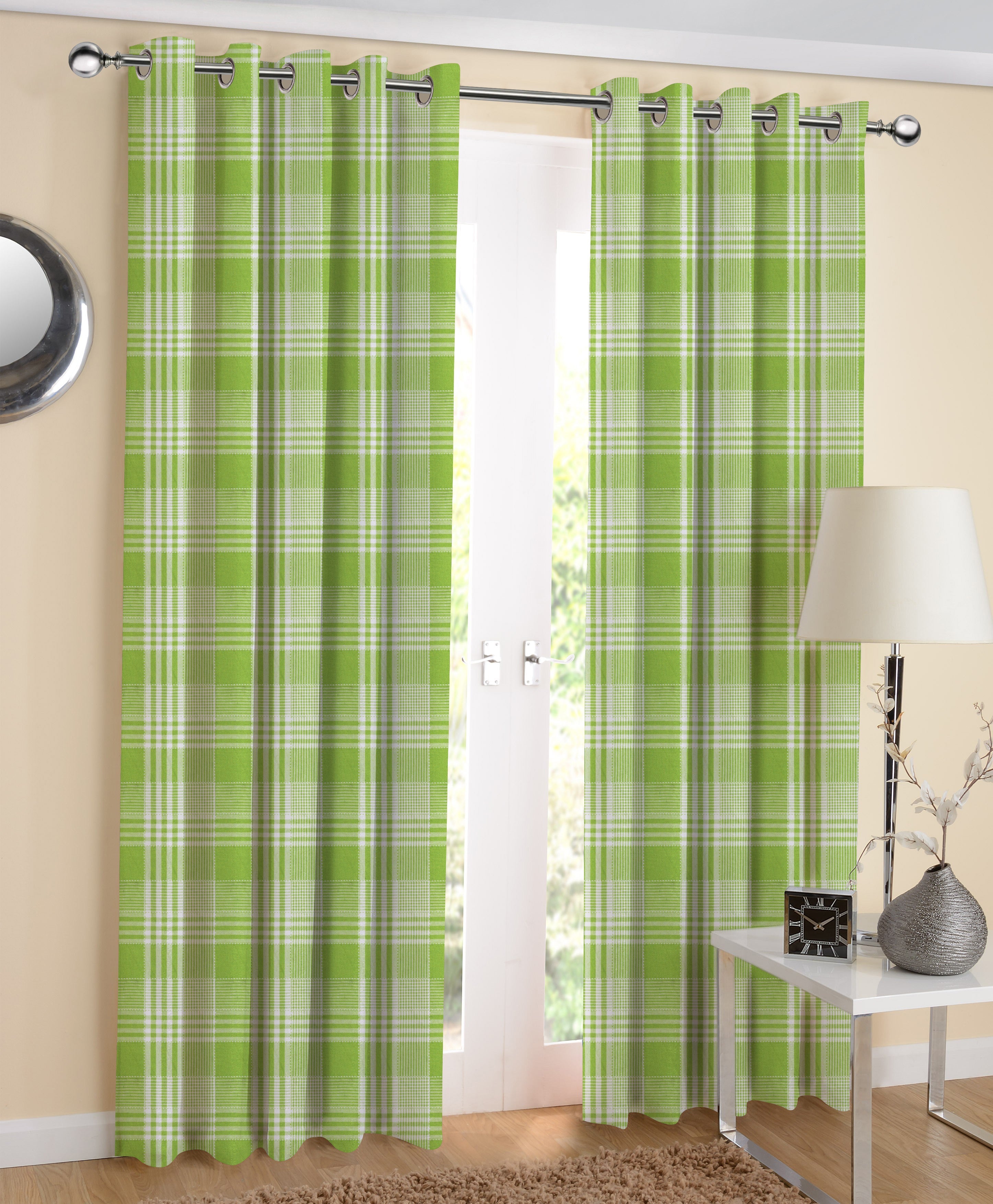 Cotton Track Dobby Green 7ft Door Curtains Pack Of 2