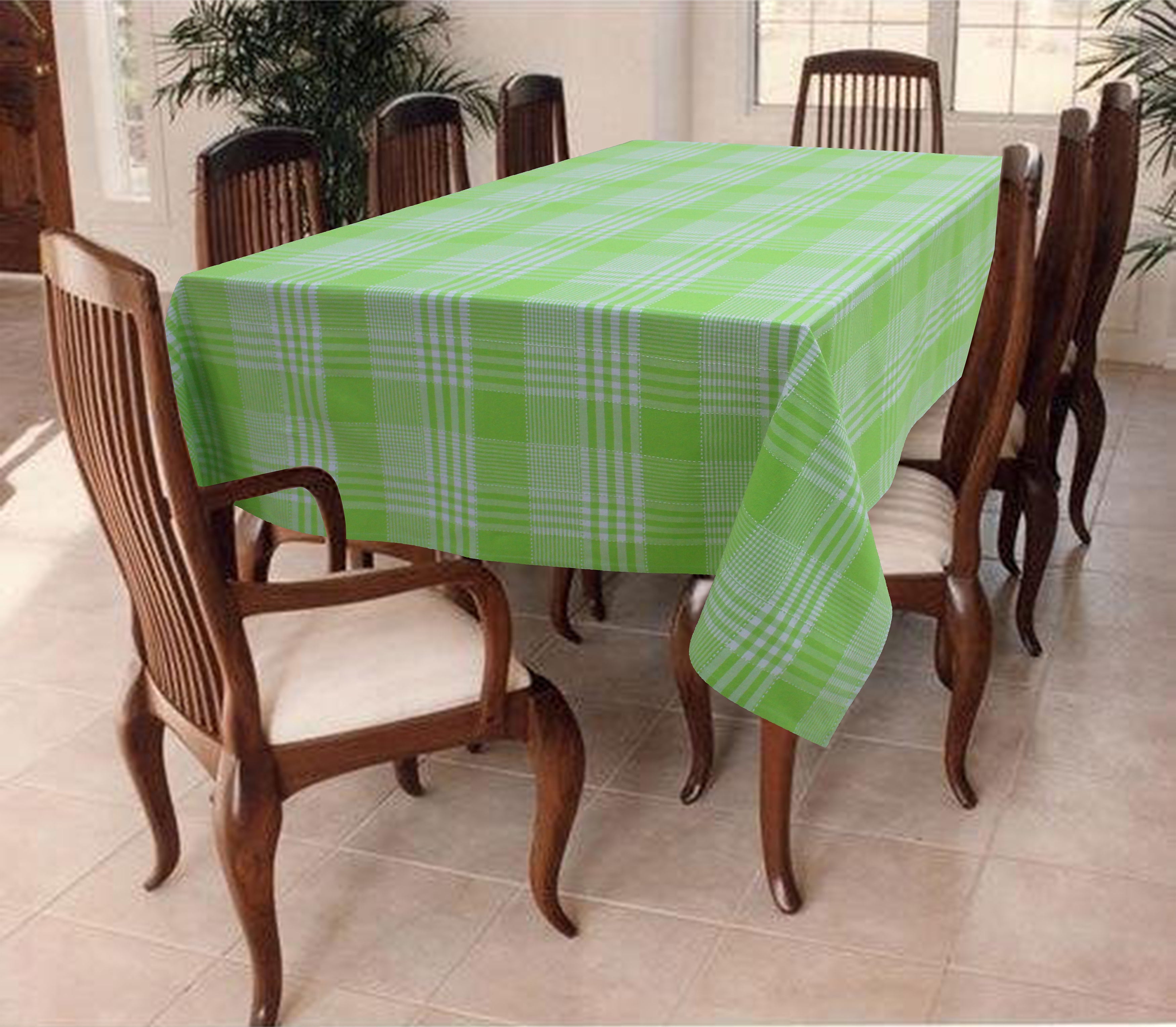 Cotton Track Dobby Green 6 Seater Table Cloths