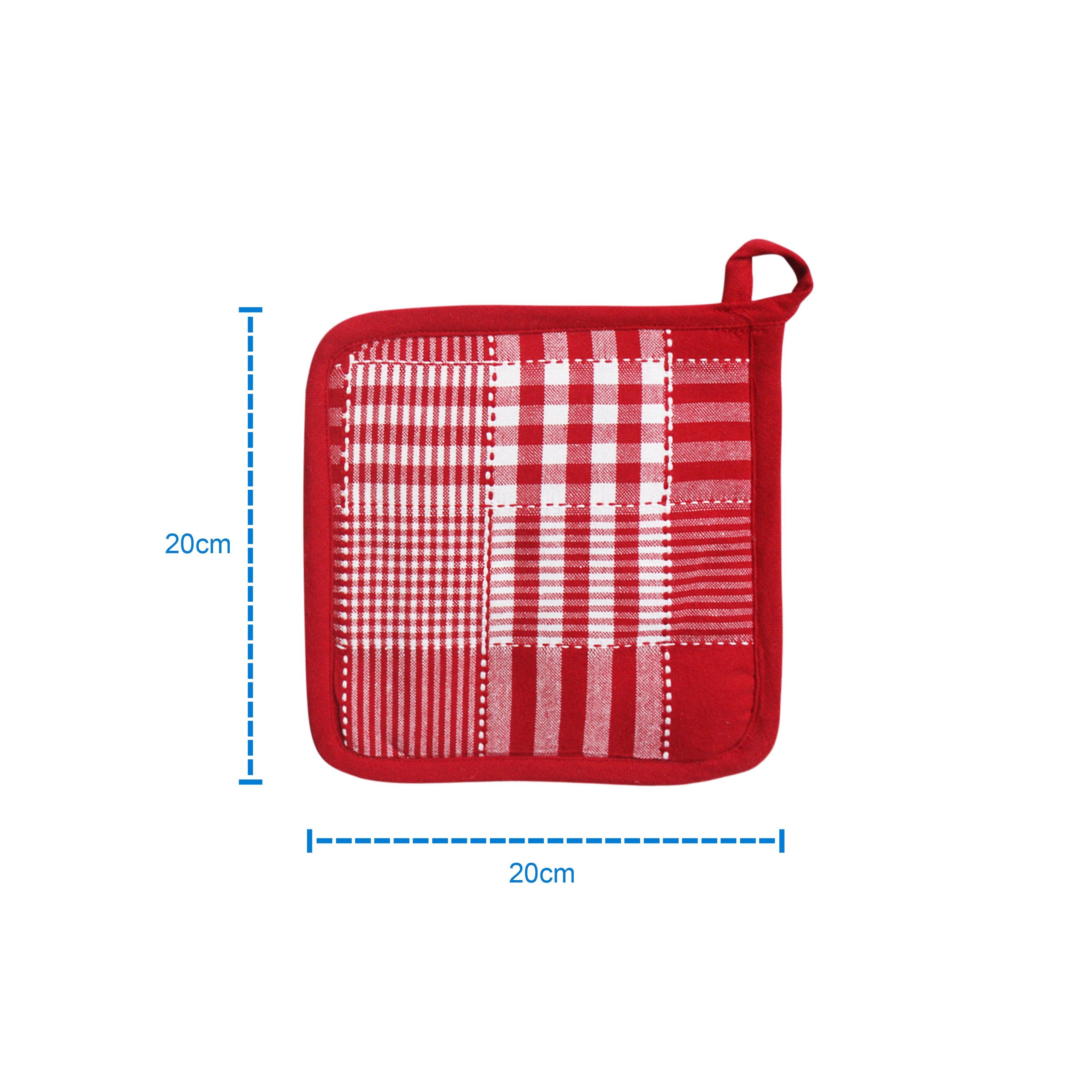 Cotton Track Dobby Red Pot Holders Pack Of 3