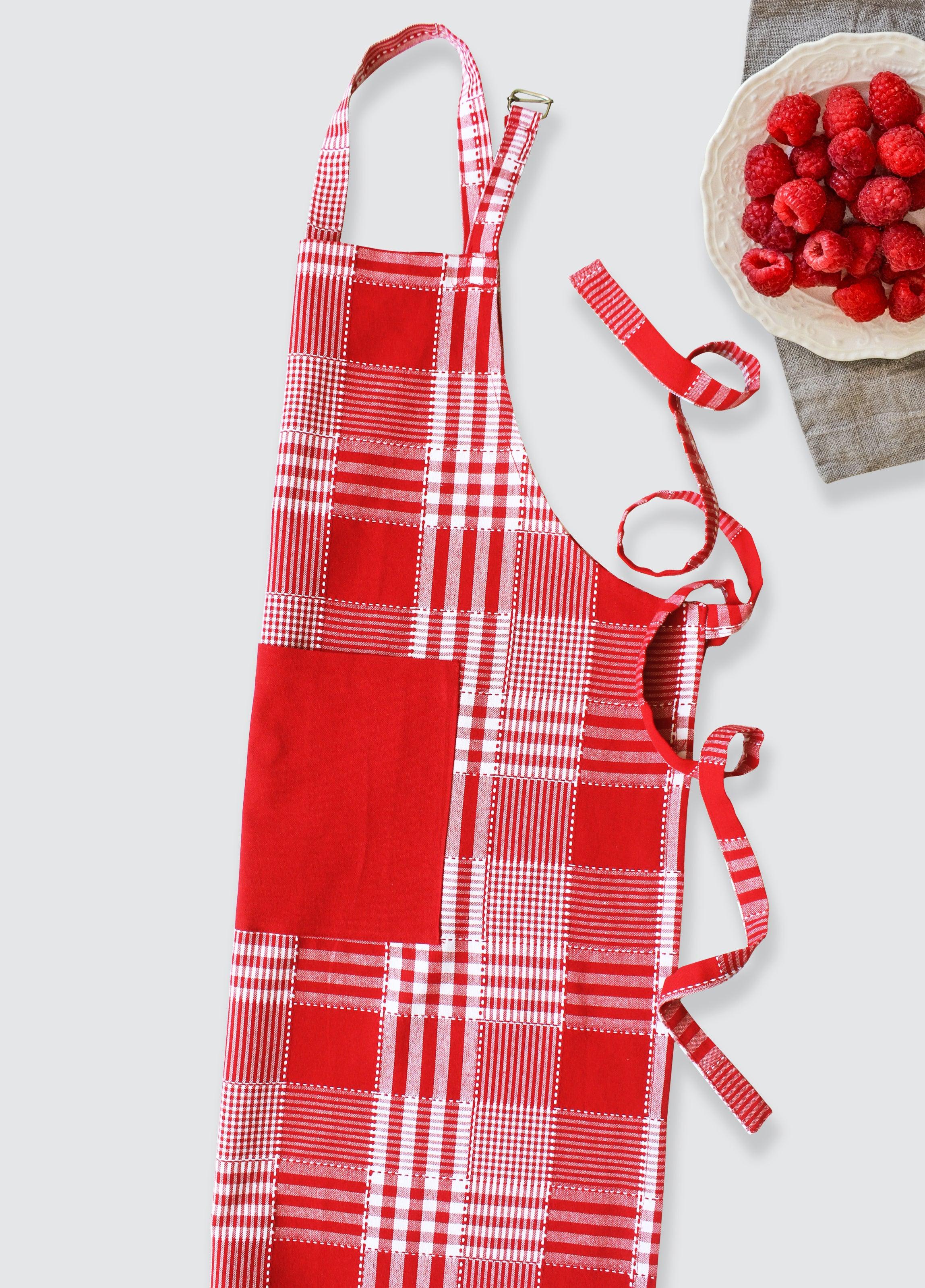 Cotton Track Dobby Red With Solid Pocket Free Size Apron
