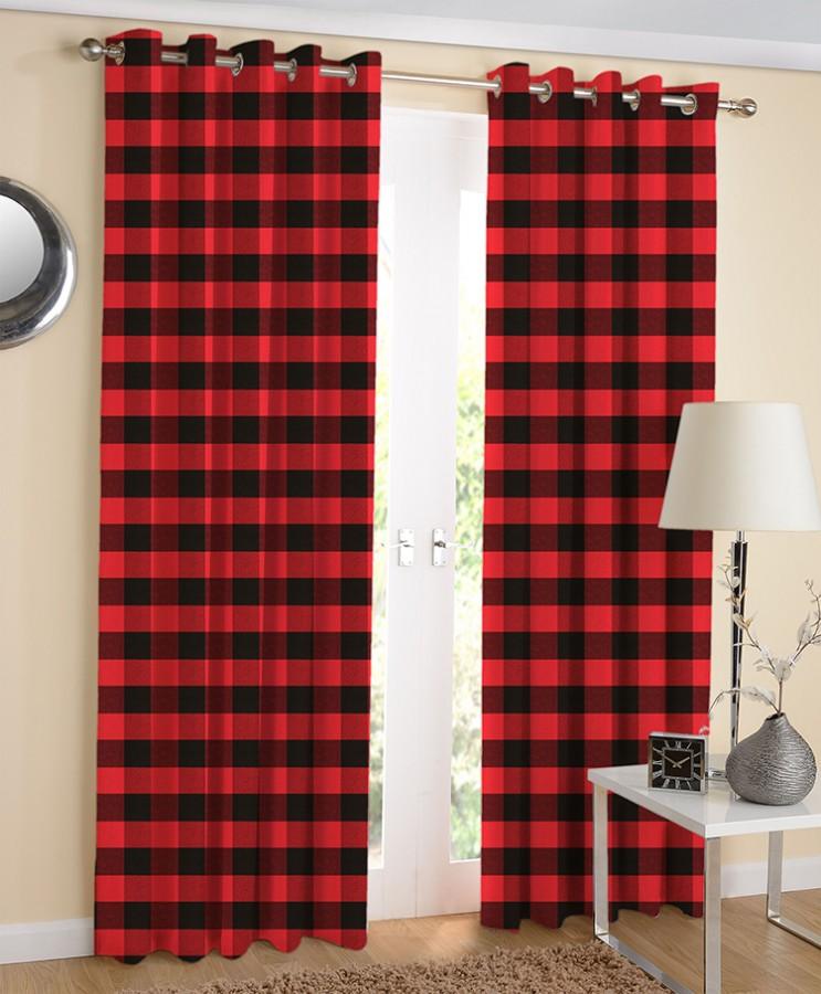 Cotton Big Check 7ft Door Curtains Pack Of 2
