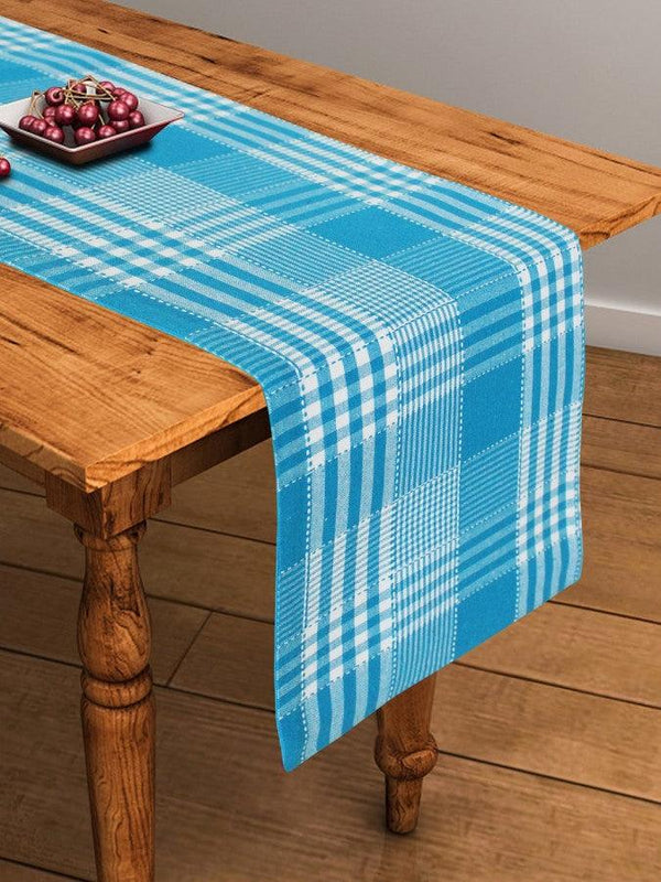 Cotton Track Dobby Blue Table Runner