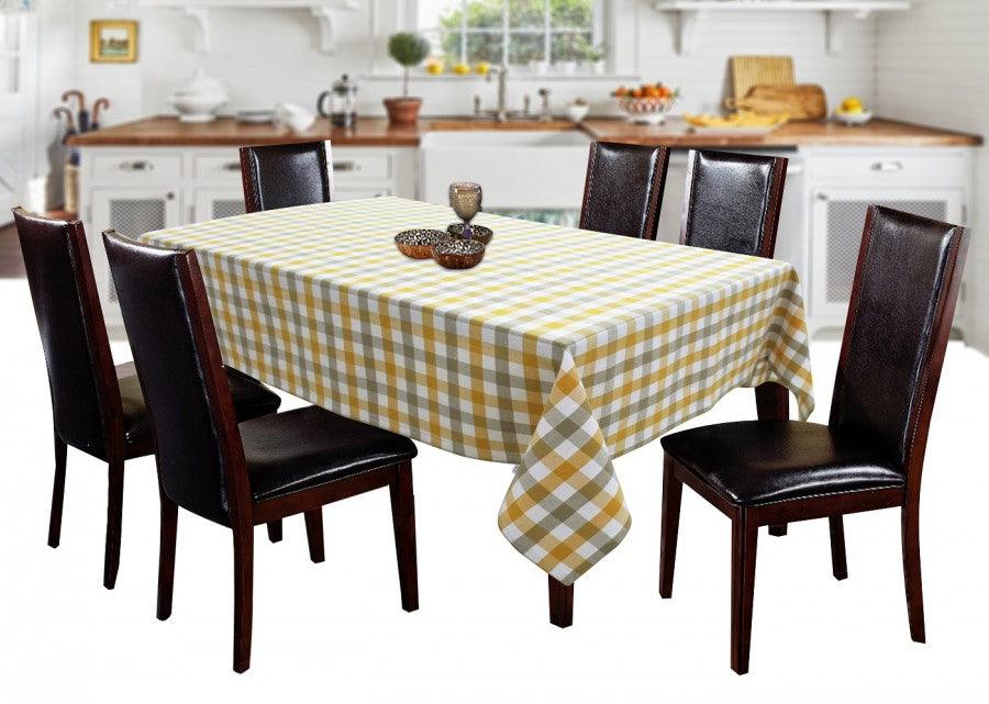 Cotton Lanfranki Yellow Check 6 Seater Table Cloths