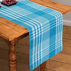Cotton Track Dobby Blue Table Runner