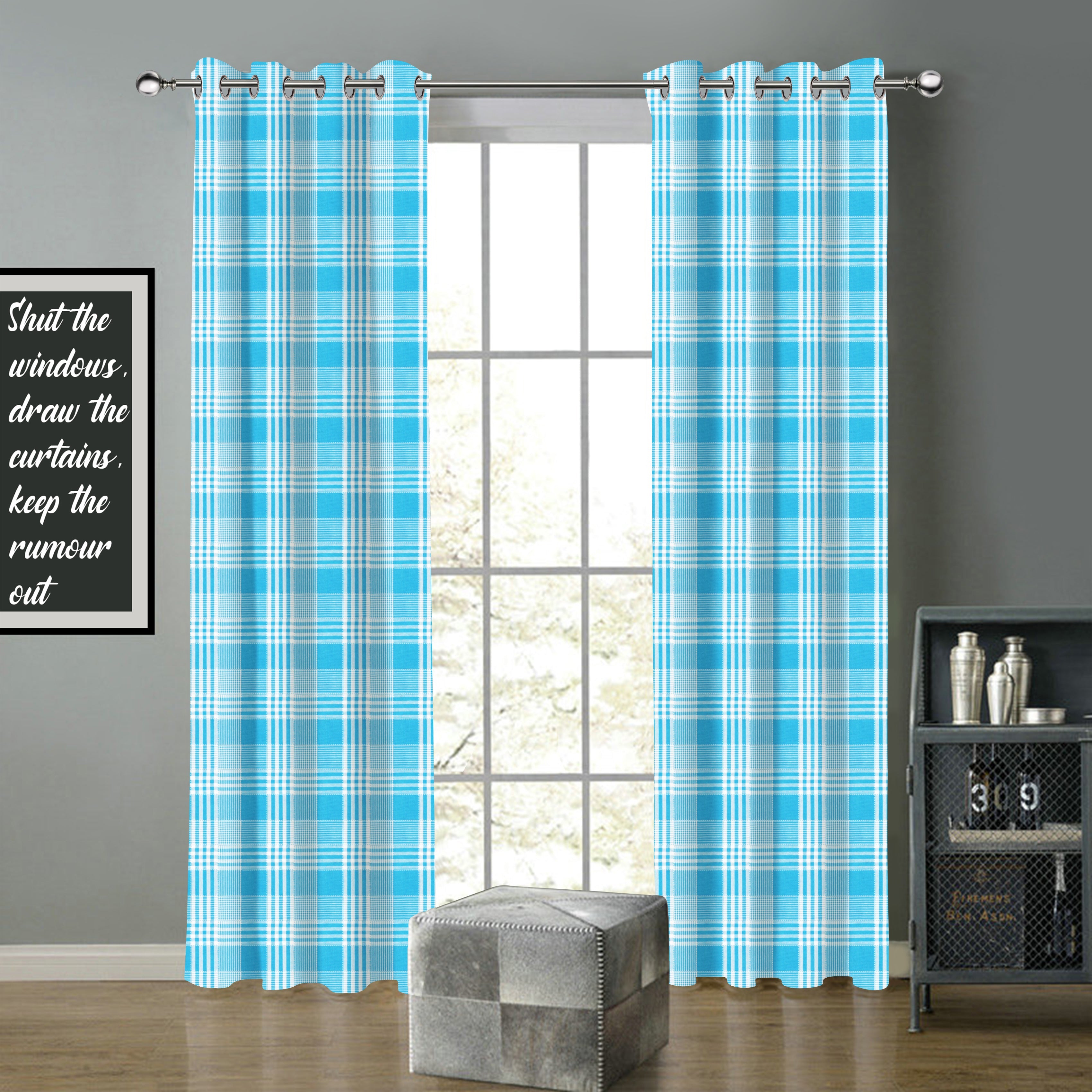 Cotton Track Dobby Blue 5ft Window Curtains Pack Of 2
