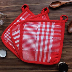 Cotton Track Dobby Red Pot Holders Pack Of 3 freeshipping - Airwill