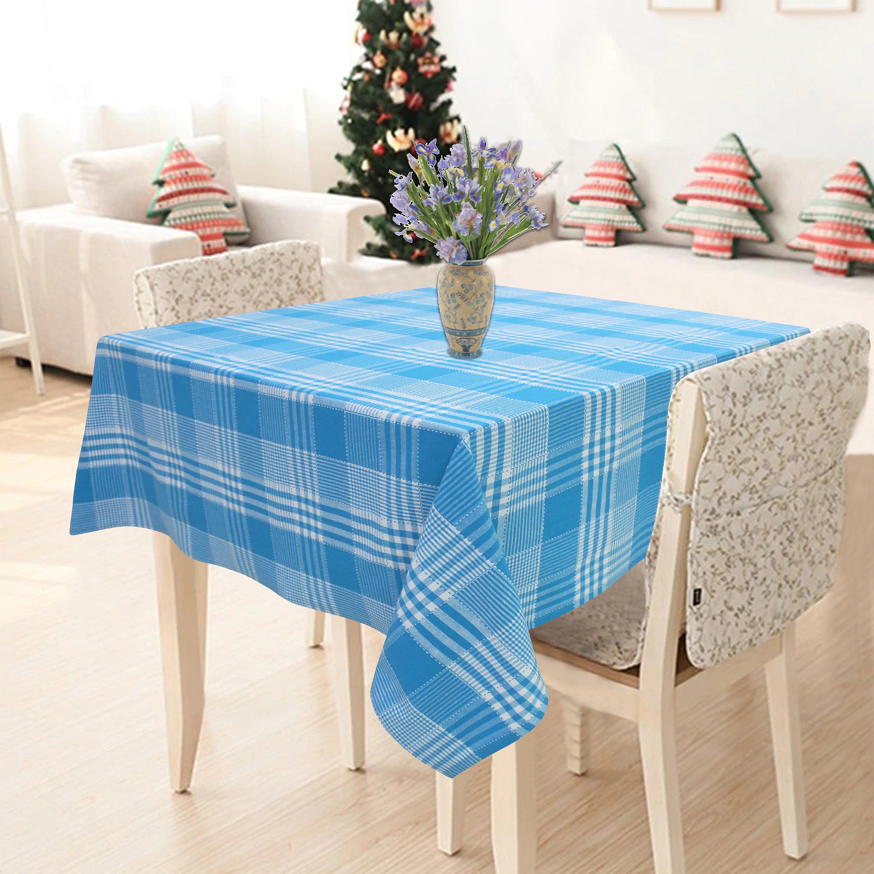 Cotton Track Dobby Blue 8 Seater Table Cloths
