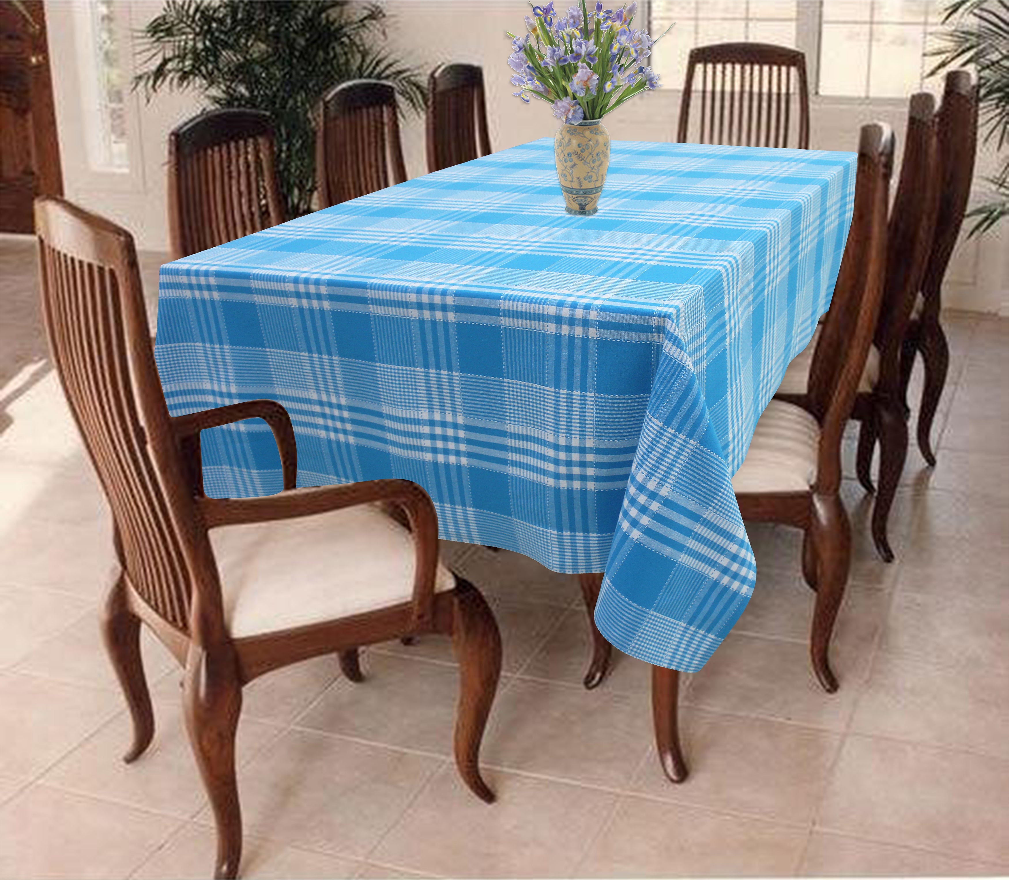 Cotton Track Dobby Blue 6 Seater Table Cloths