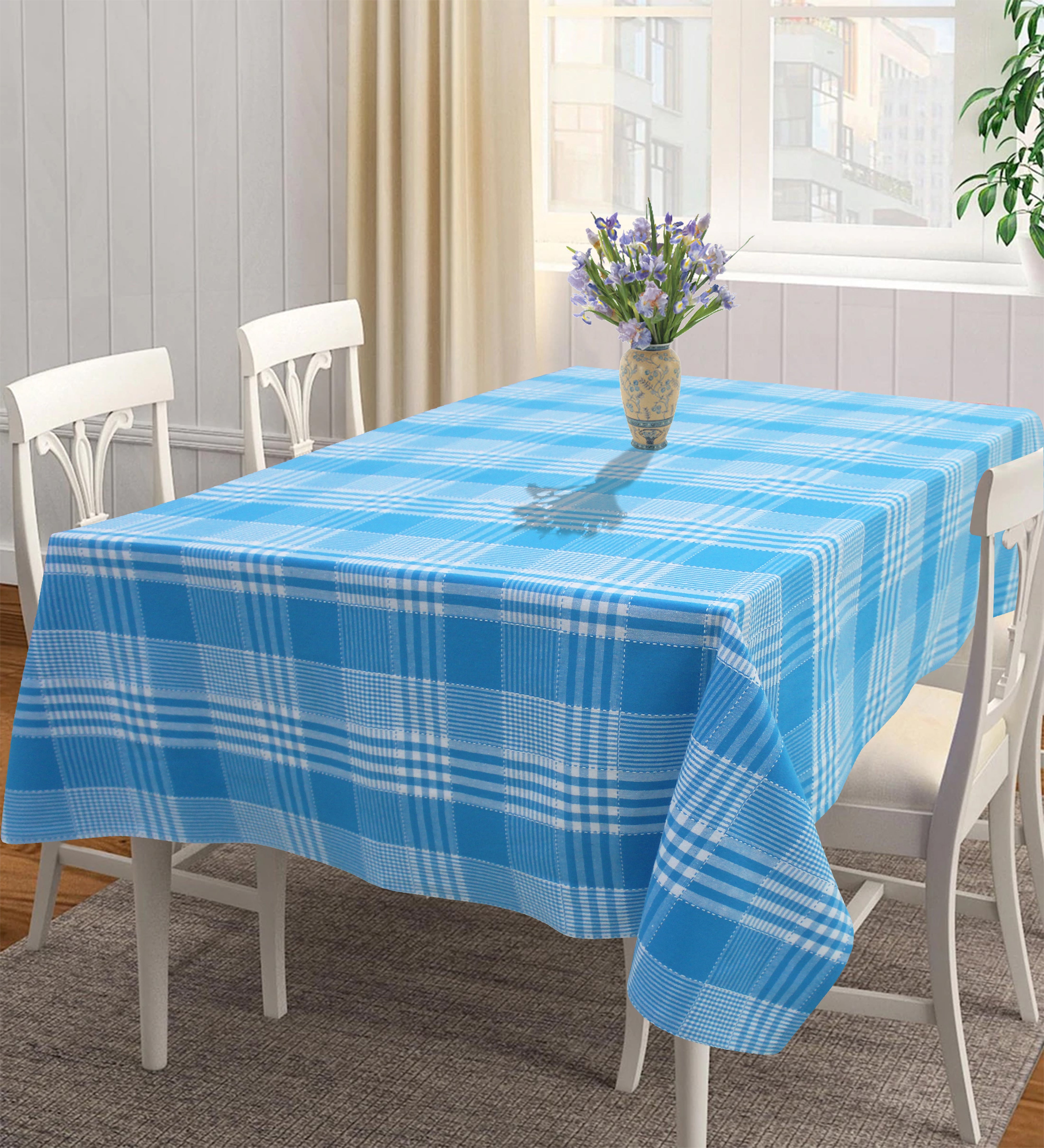 Cotton Track Dobby Blue 6 Seater Table Cloths