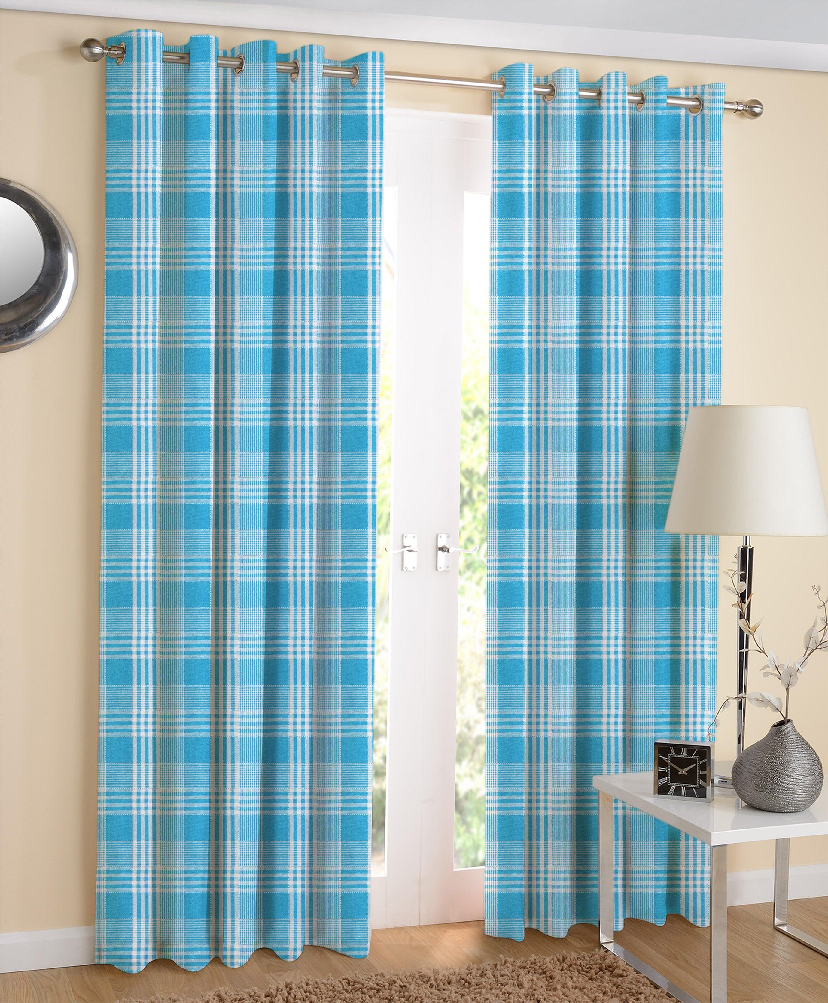 Cotton Track Dobby Blue Long 9ft Door Curtains Pack Of 2