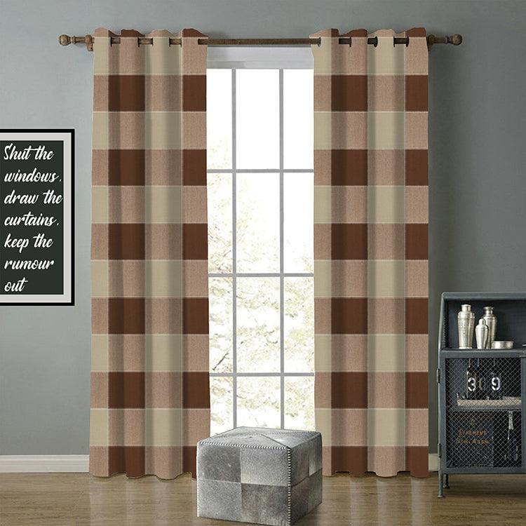 Cotton 4 Way Dobby Brown 9ft Long Door Curtains Pack Of 2