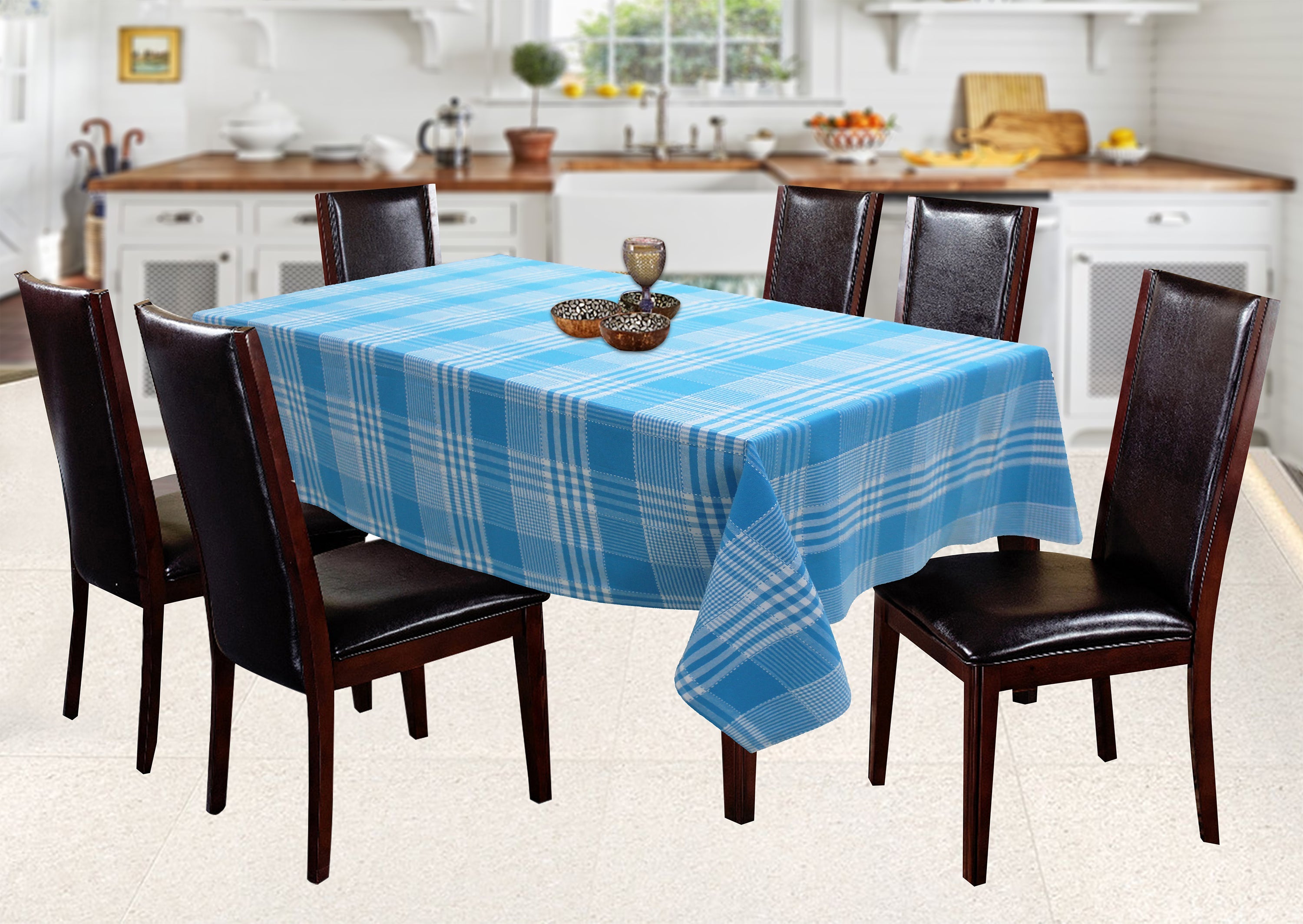 Cotton Track Dobby Blue 8 Seater Table Cloths