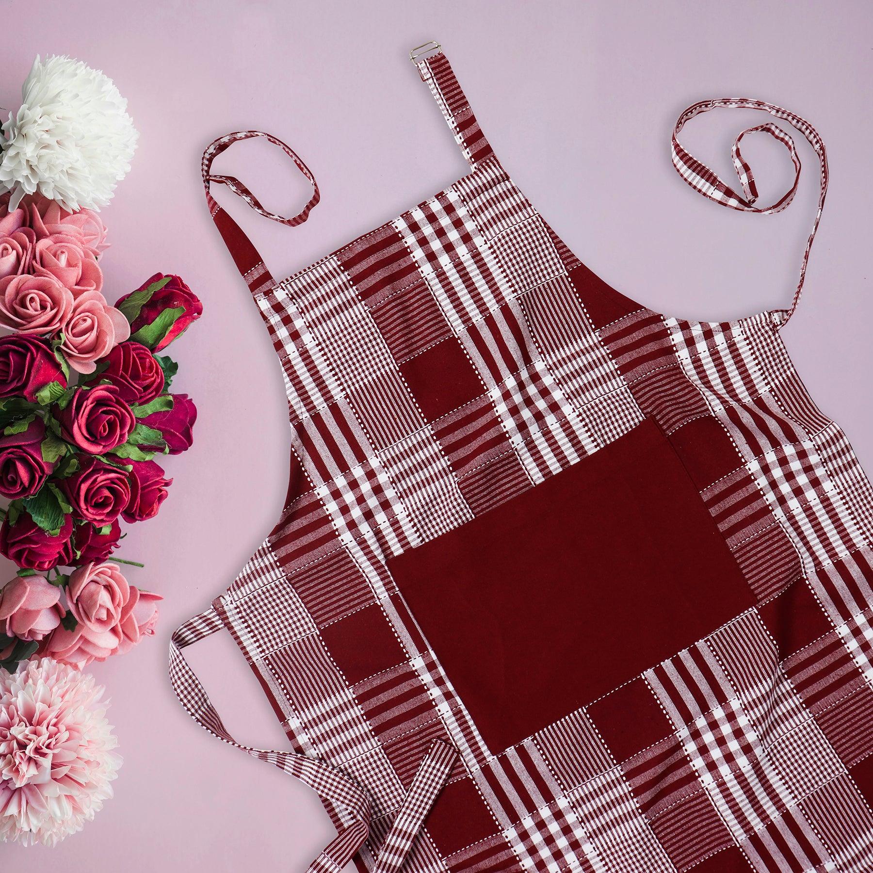 Cotton Track Dobby Maroon With Solid Pocket Free Size Apron