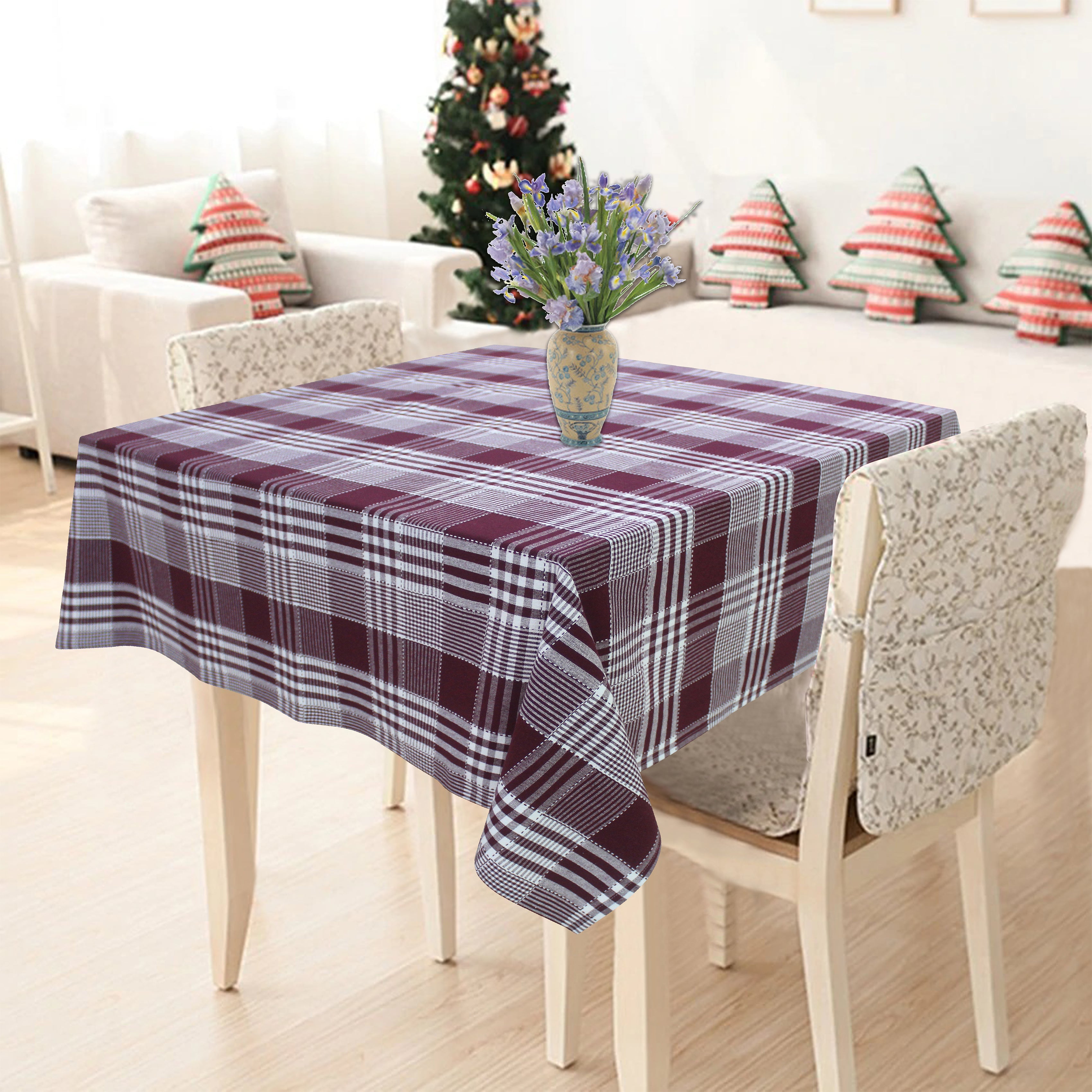 Cotton Track Dobby Maroon 8 Seater Table Cloths