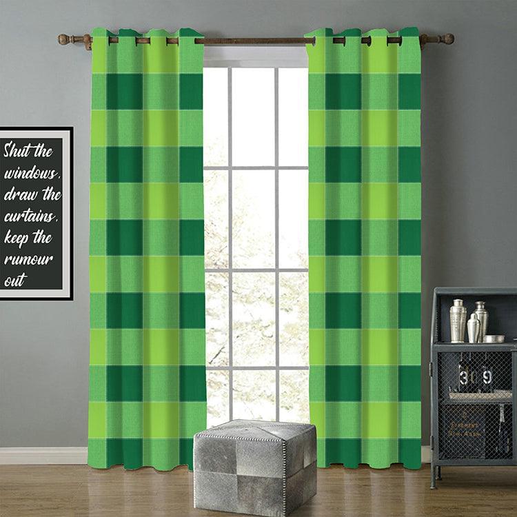 Cotton 4 Way Dobby Green 9ft Long Door Curtains Pack Of 2